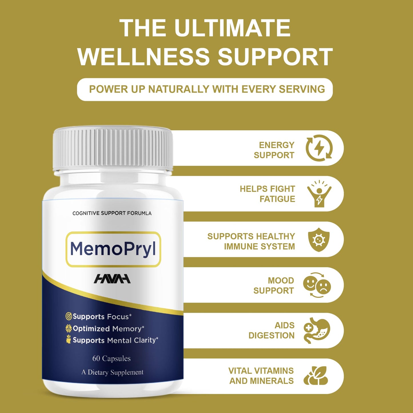 Havah Memopryl Advanced Health and Wellness Nootropic Supplement Capsule, 180 Capsules