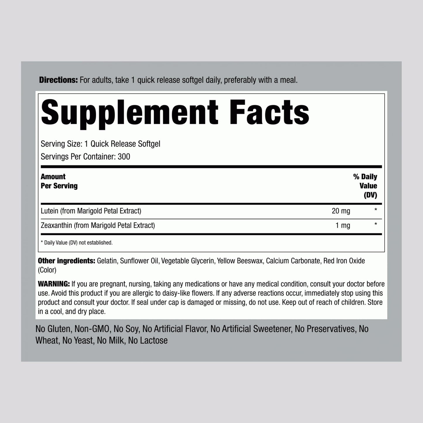 Piping Rock Lutein and Zeaxanthin Supplement 20 mg Softgels 300