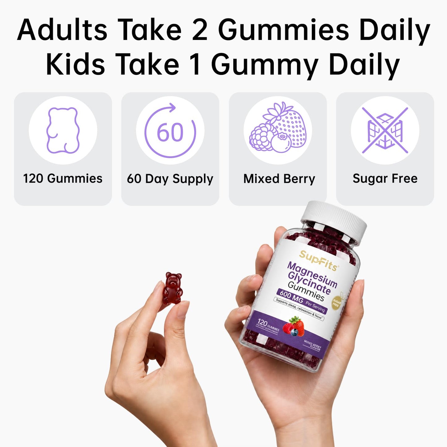 Supfits Magnesium Glycinate Gummies 600mg, 120 Count