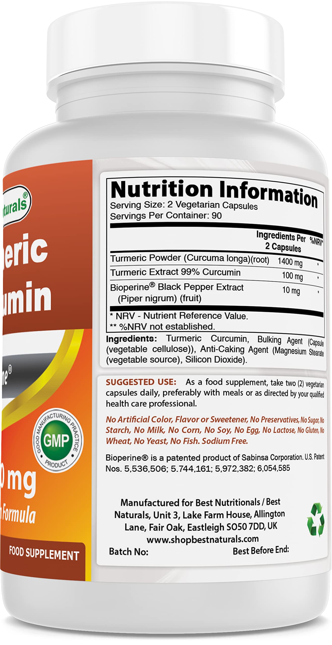 Best Naturals Red Yeast Rice with CoQ10 & Turmeric Curcumin 1500mg/Serving with Bioperine Capsule, 1 Count