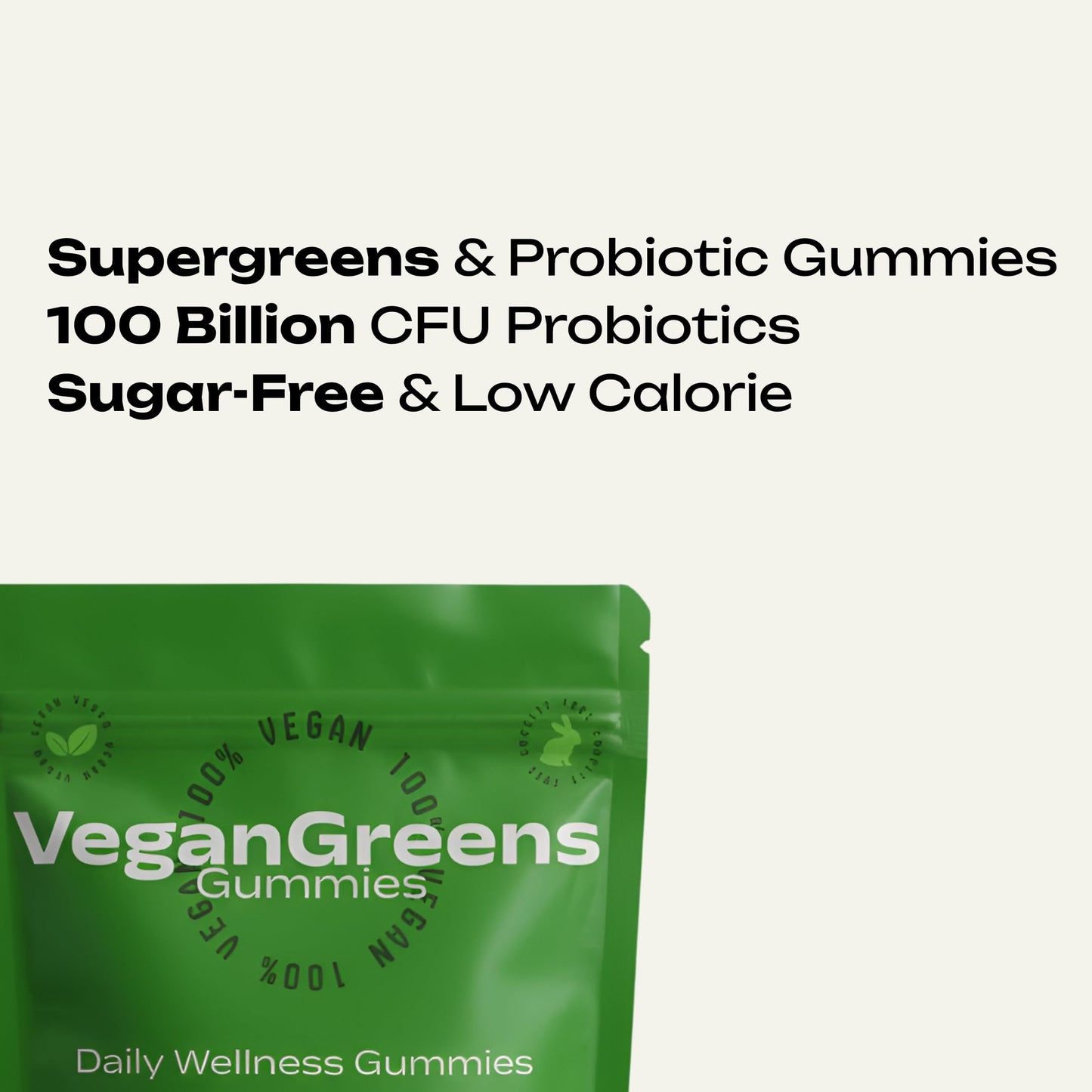 VeganGreens Vegan Sugar-Free Super Greens Gummies with Probiotics – Plant-Based Multivitamin Support for Gut Health, Immunity & Energy, Green Apple Flavor, 120 Gummies