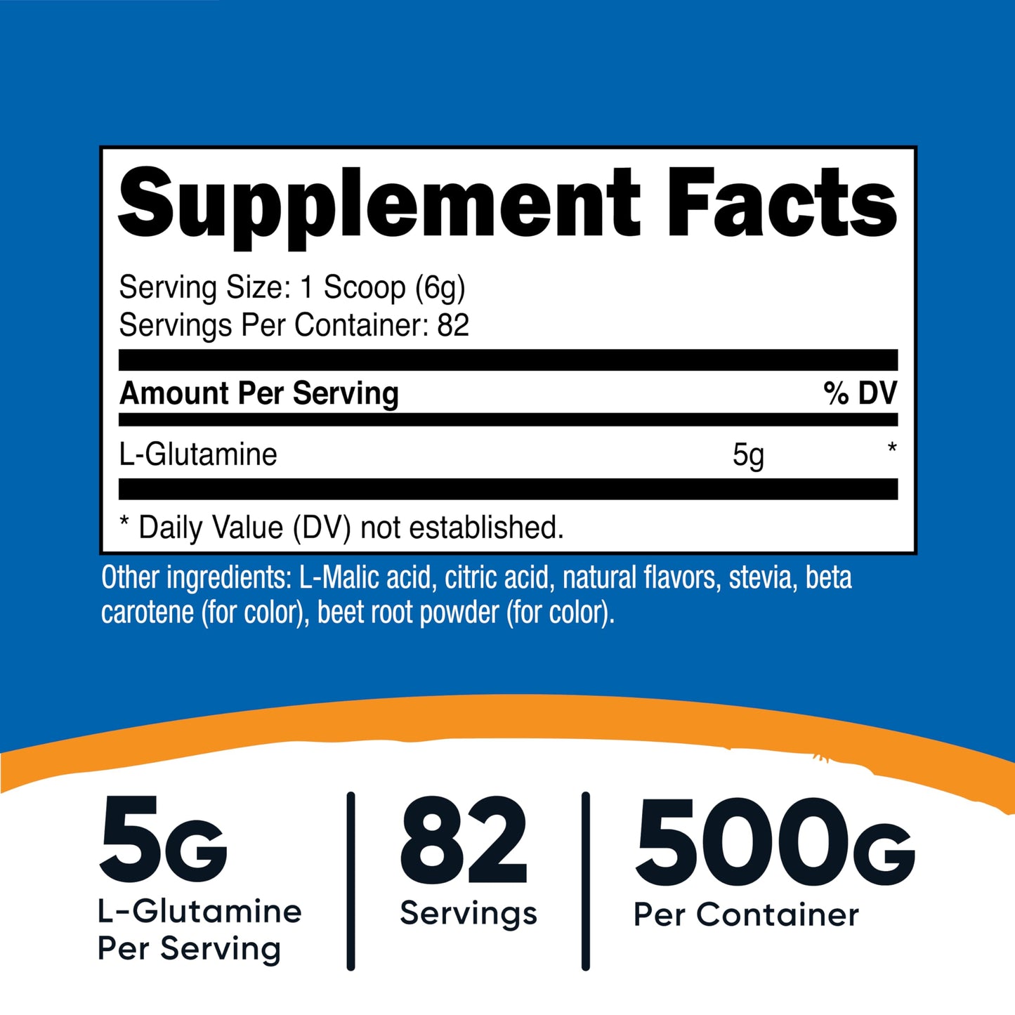 Nutricost L-Glutamine Powder Sweetened with Stevia (Peach Mango) 500 Grams 17.9 oz