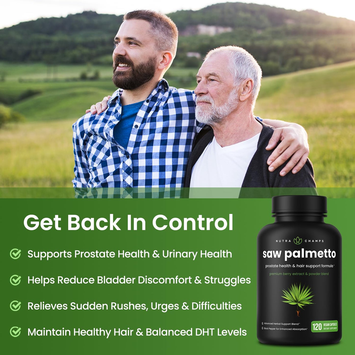 NutraChamps Saw Palmetto Supplement for Prostate Health Capsules 120 Count