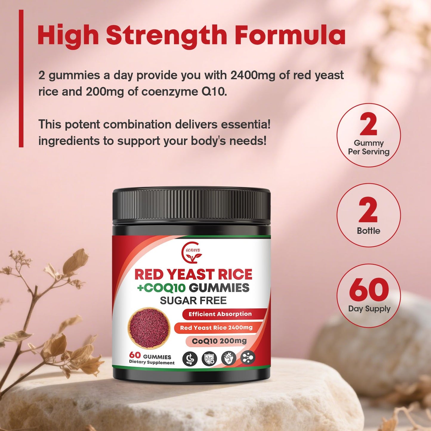GORNVB Red Yeast Rice with CoQ10 Gummies, 120 Counts