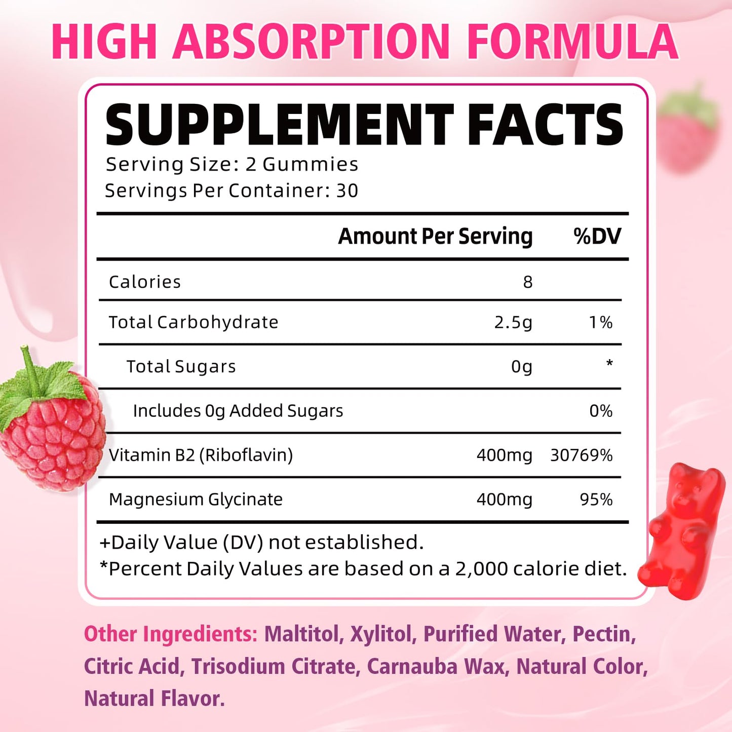 YUULAI Vitamin B2 (Riboflavin) Gummies with Magnesium, 400mg, 120 Gummies
