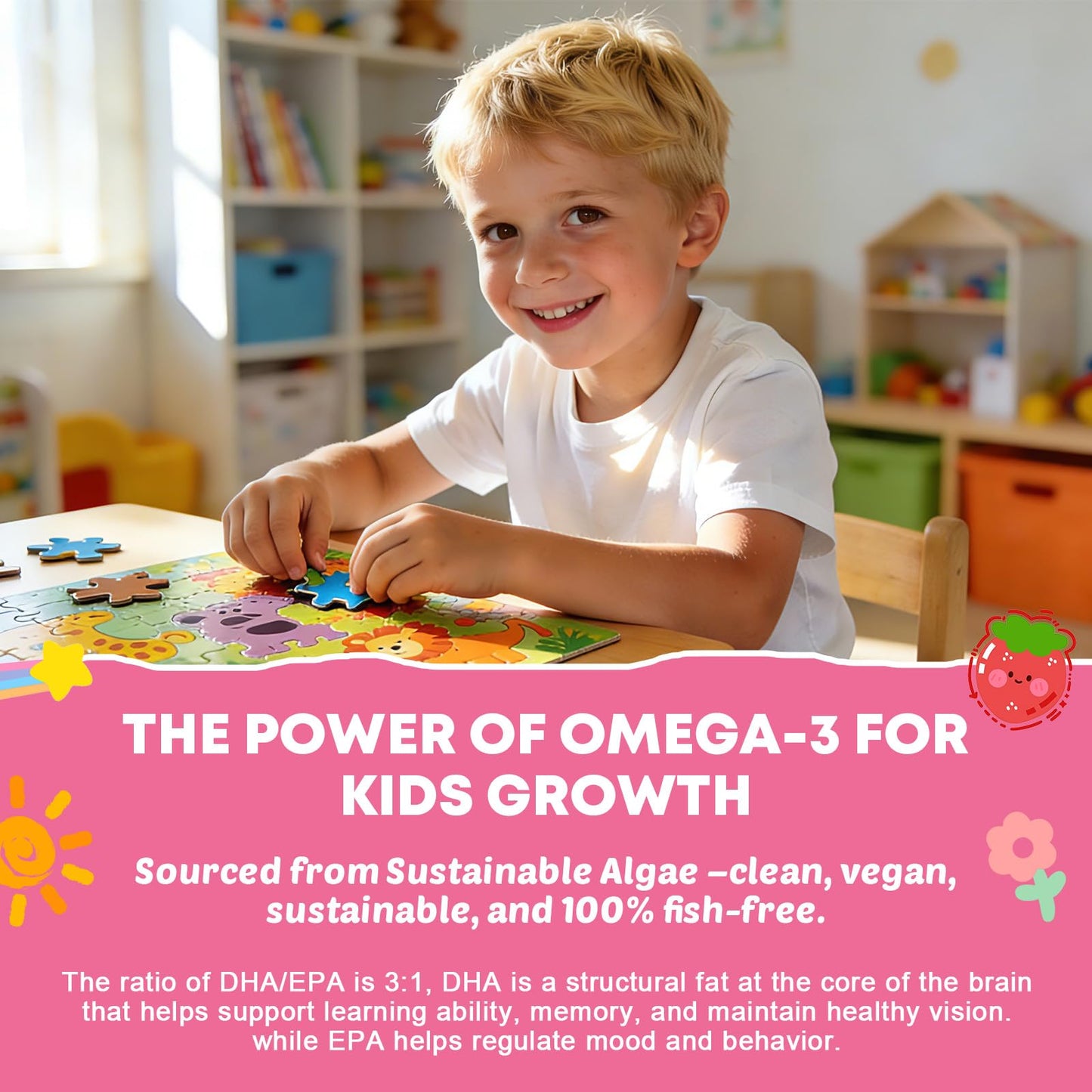 YANLUOBO Kids Multivitamin Gummies with Omega-3 (DHA+EPA), Methylated B12 & Folate, B6, B2 & Elderberry, Vitamin D3, Vitamin C, Vitamin A, Vitamin E, Zinc, Postbiotics & Choline – for Brain, Eye & Immune Support, Sugar Free, 120 Gummies
