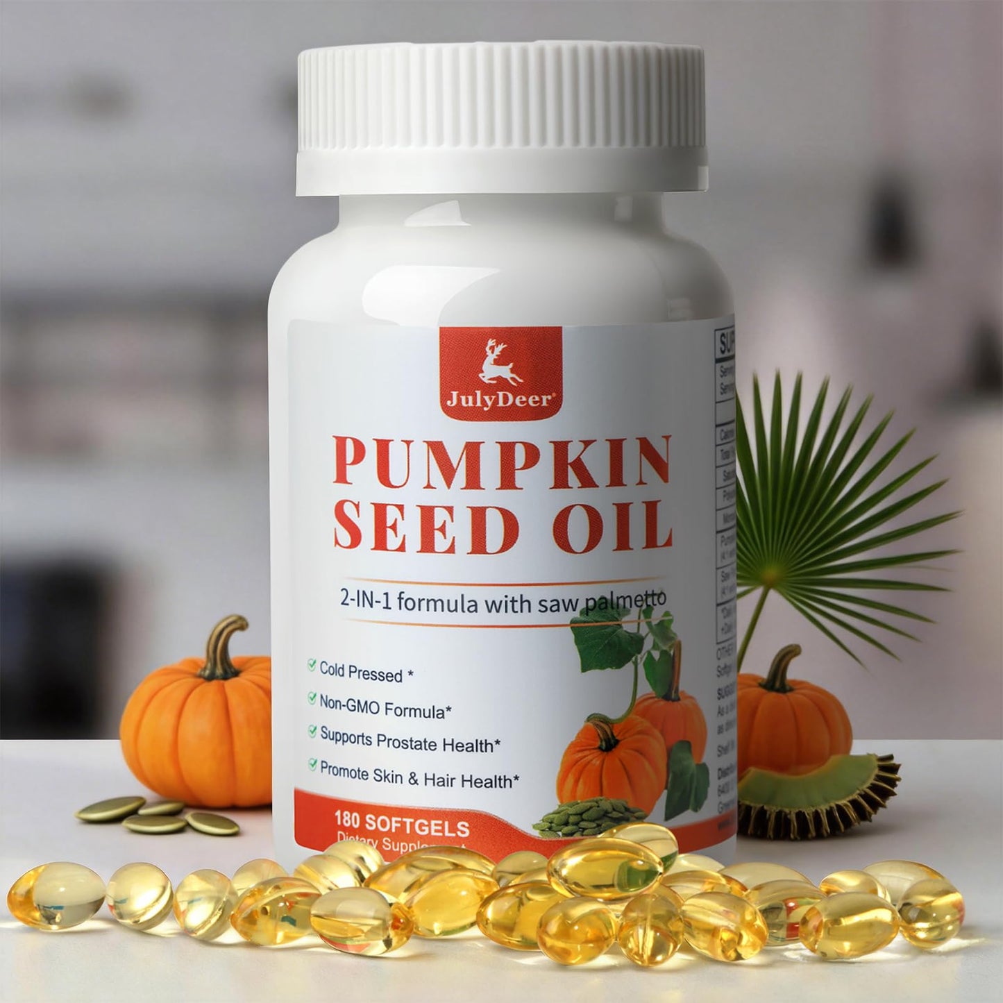 JulyDeer Pumpkin Seed Oil with Saw Palmetto Softgels 360