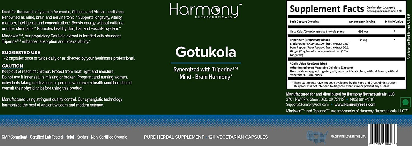 Harmony Nutraceuticals Gotu Kola Capsules 120 Count