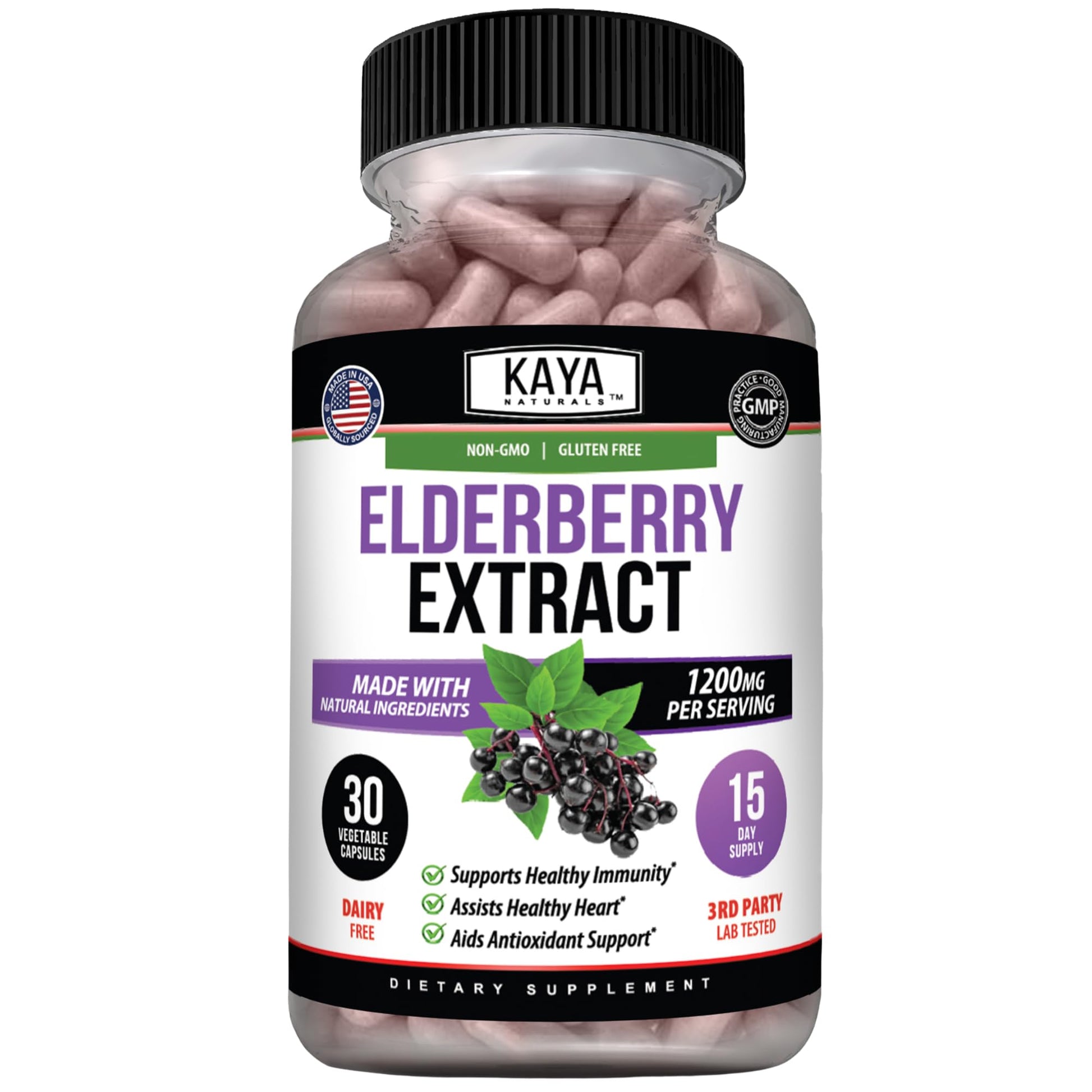 Kaya Naturals Elderberry Immune Support Sambucus Capsules, 30 Count