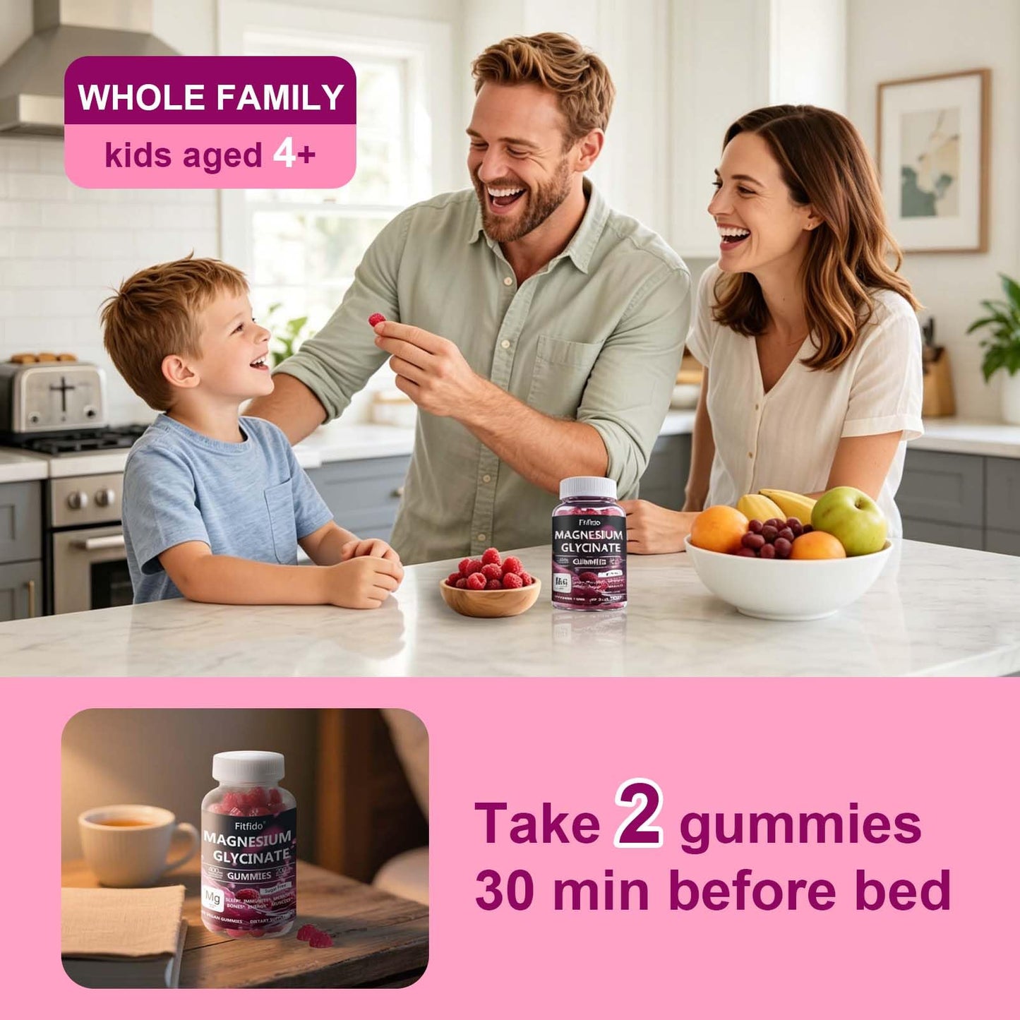 Fitfido Magnesium Glycinate Gummies 400mg, Sugar Free, 60 Count