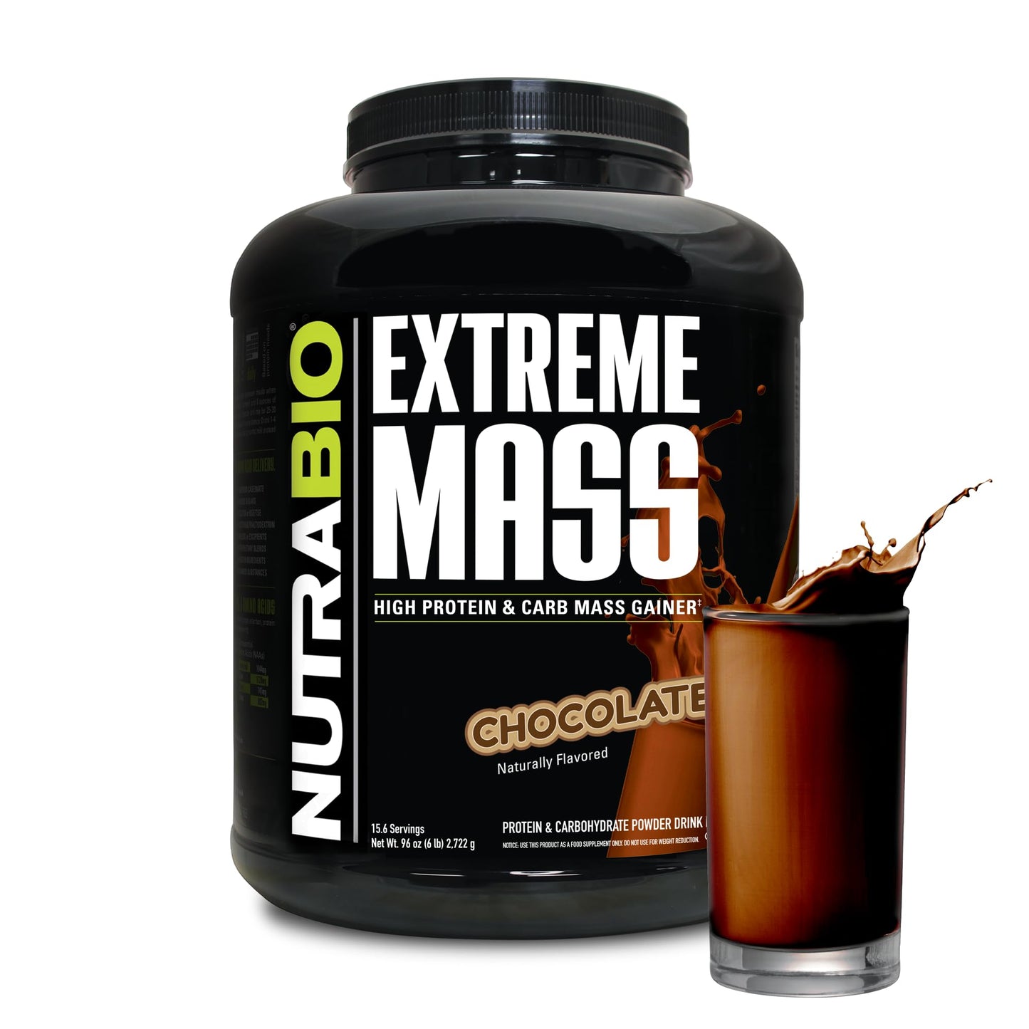 NutraBio Extreme Mass Gainer Protein Powder Chocolate, 6 Pound, 96 Servings