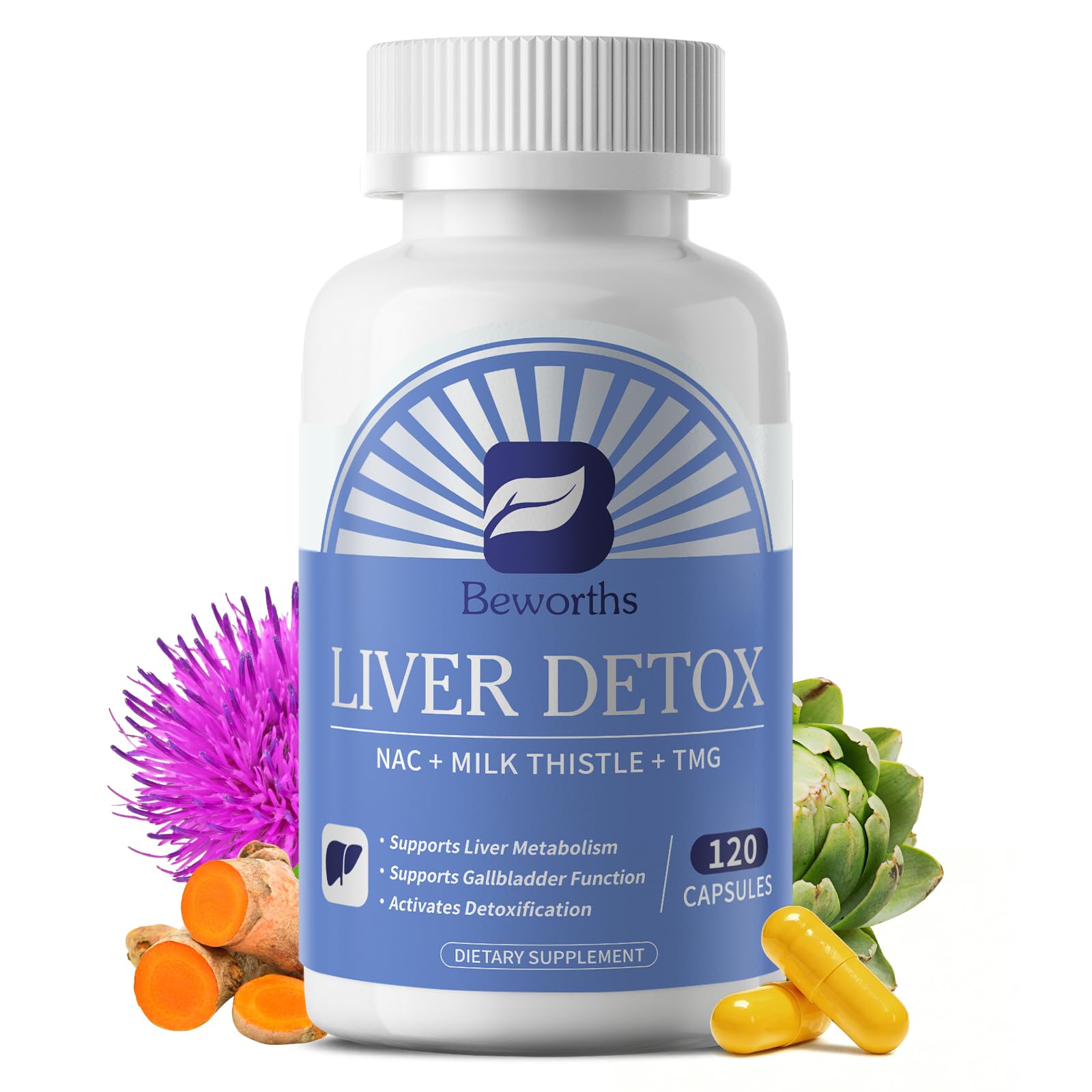 B BEWORTHS Liver Cleanse Detox & Repair Supplement with NAC & Milk Thistle 120 Capsules