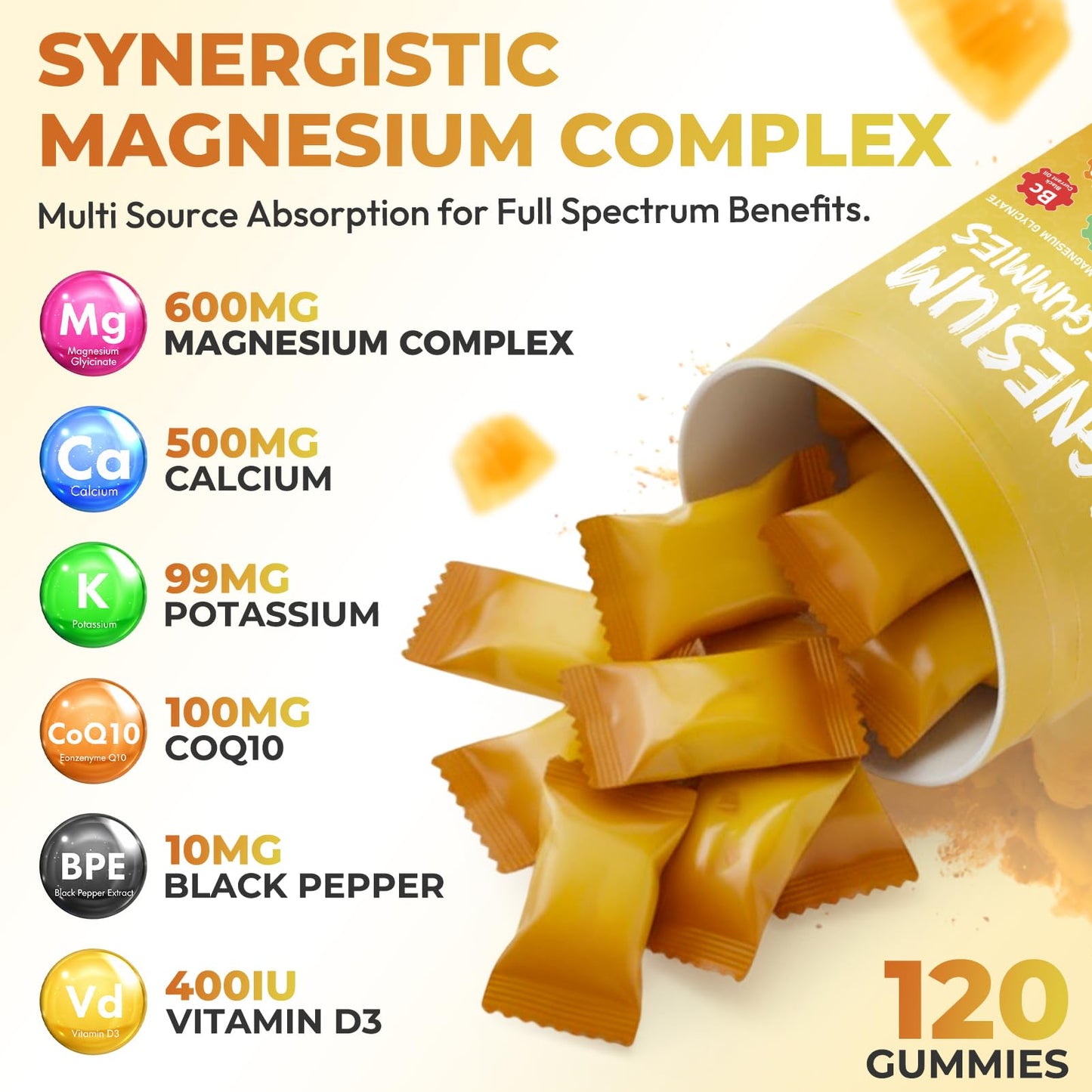 Xytora Magnesium Glycinate Gummies 600mg, Pineapple Flavor, Sugar Free, Vegan & Non-GMO, 120 Count