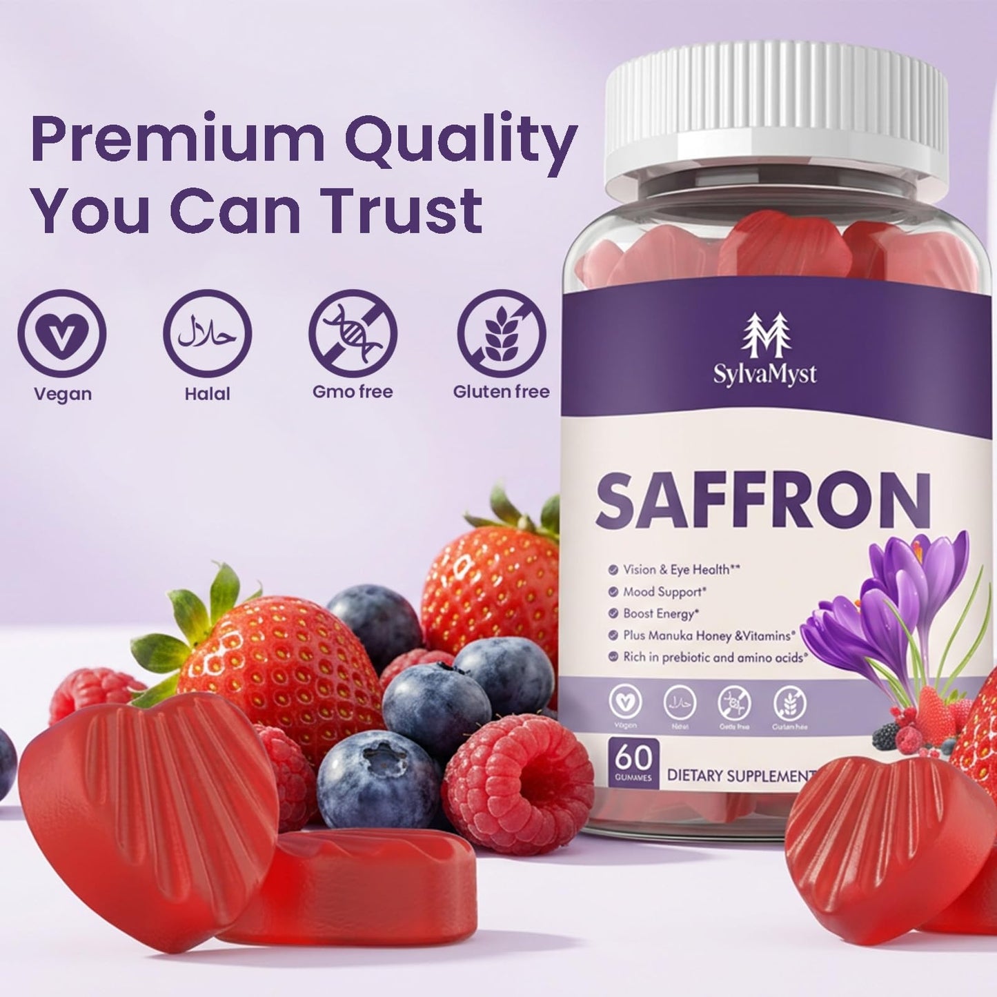 SylvaMyst Natural Saffron Gummies - Relaxation Support Gummy 60 Count
