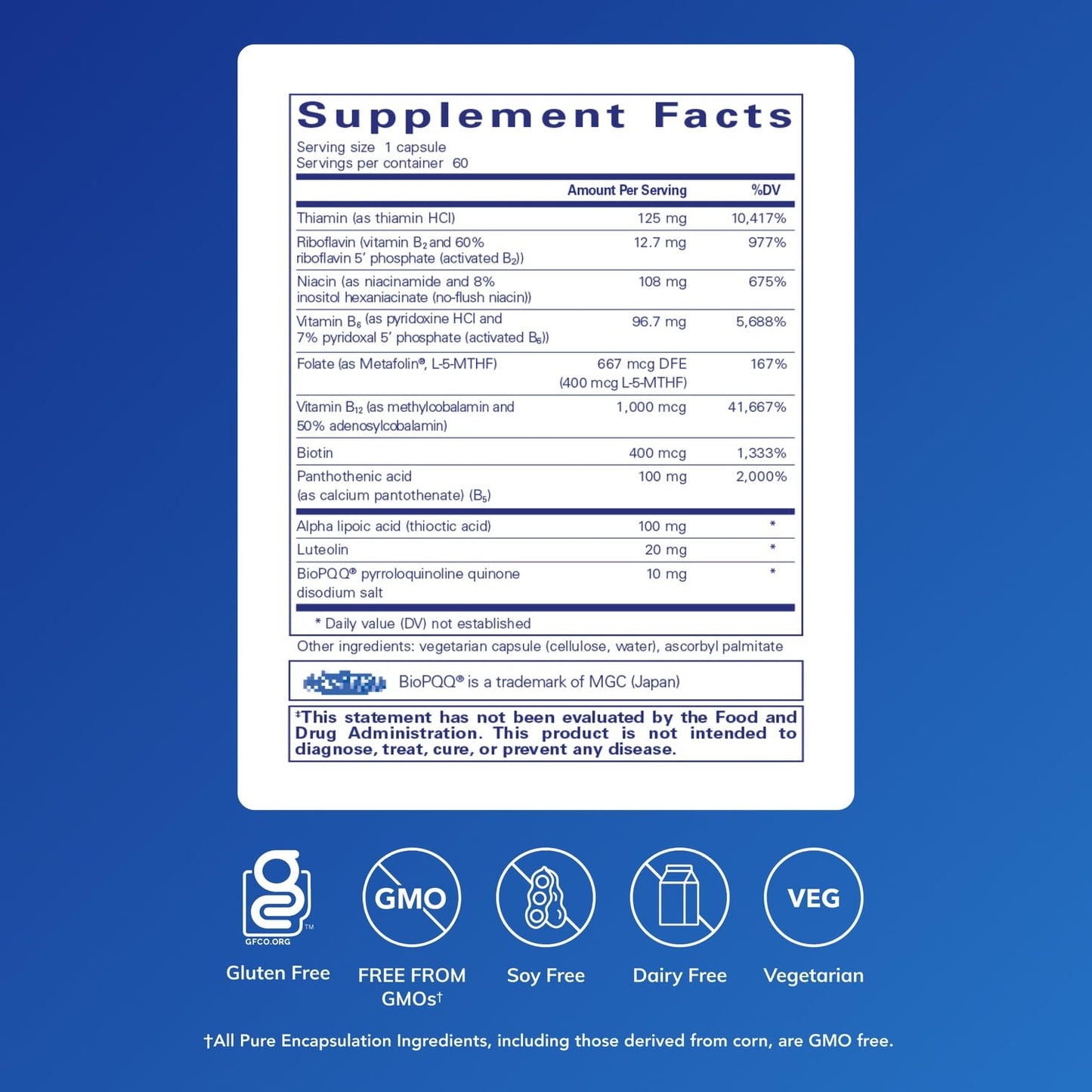 Pure Encapsulations Ultra B-Complex with PQQ Capsule 60 Count