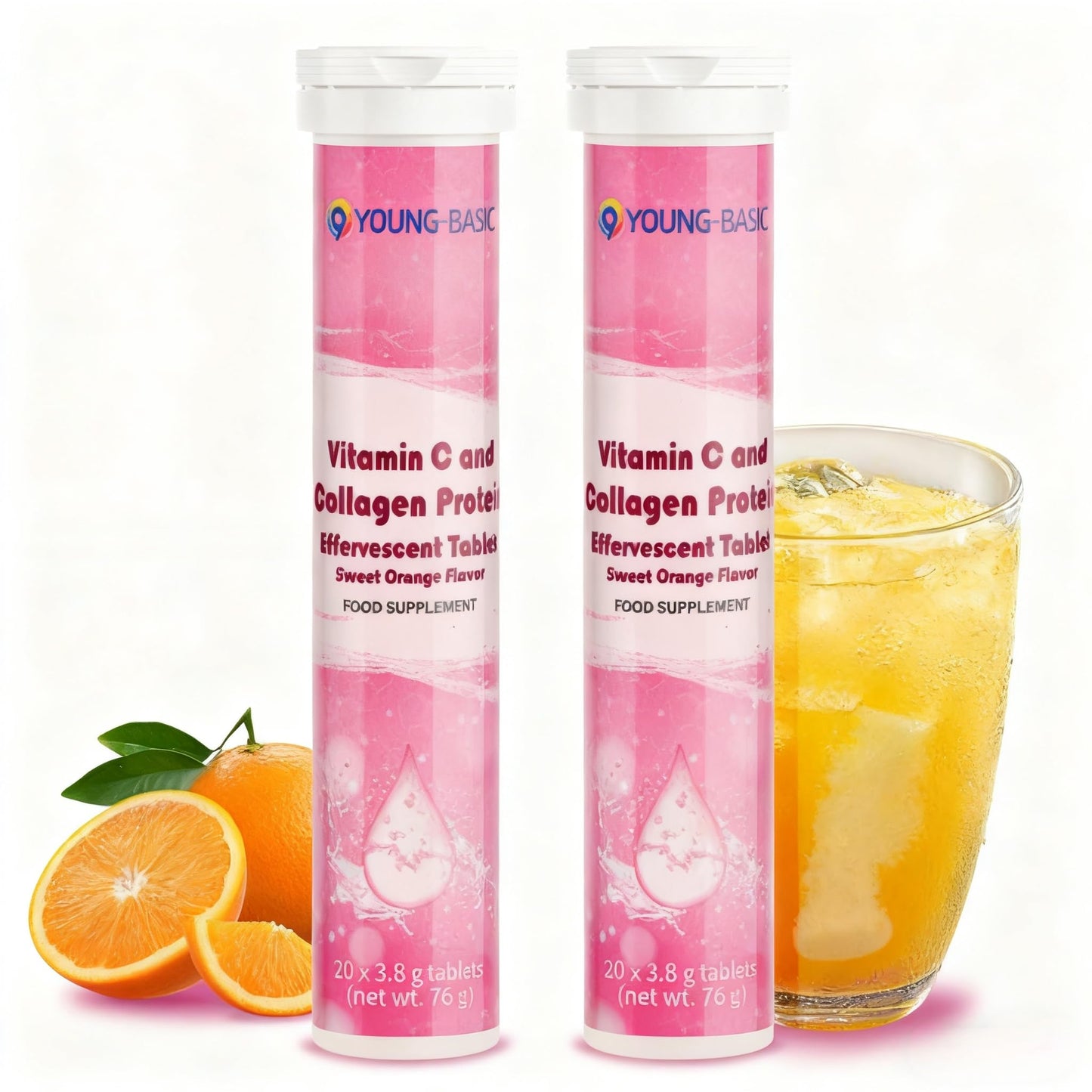 9 YOUNG-BASIC Vitamin C with Collagen Tablets, 40 Tablets (Pack of 2)