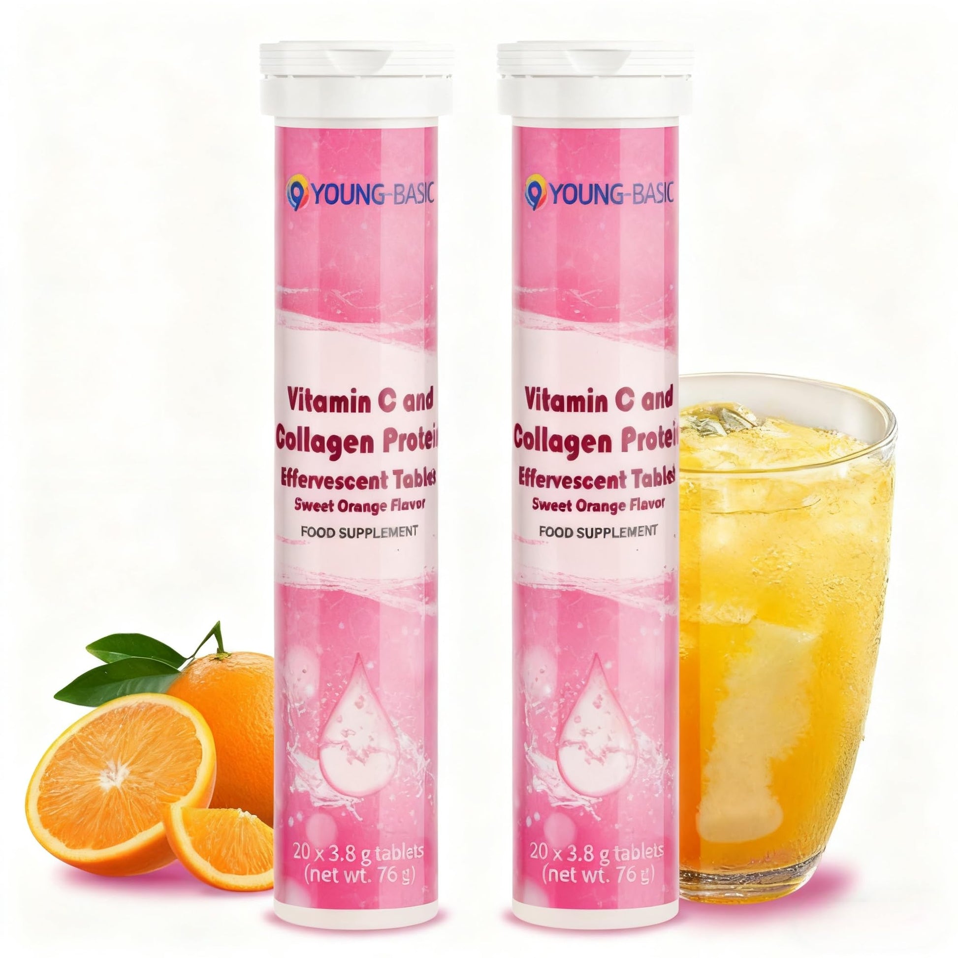 9 YOUNG-BASIC Vitamin C with Collagen Tablets, 40 Tablets (Pack of 2)