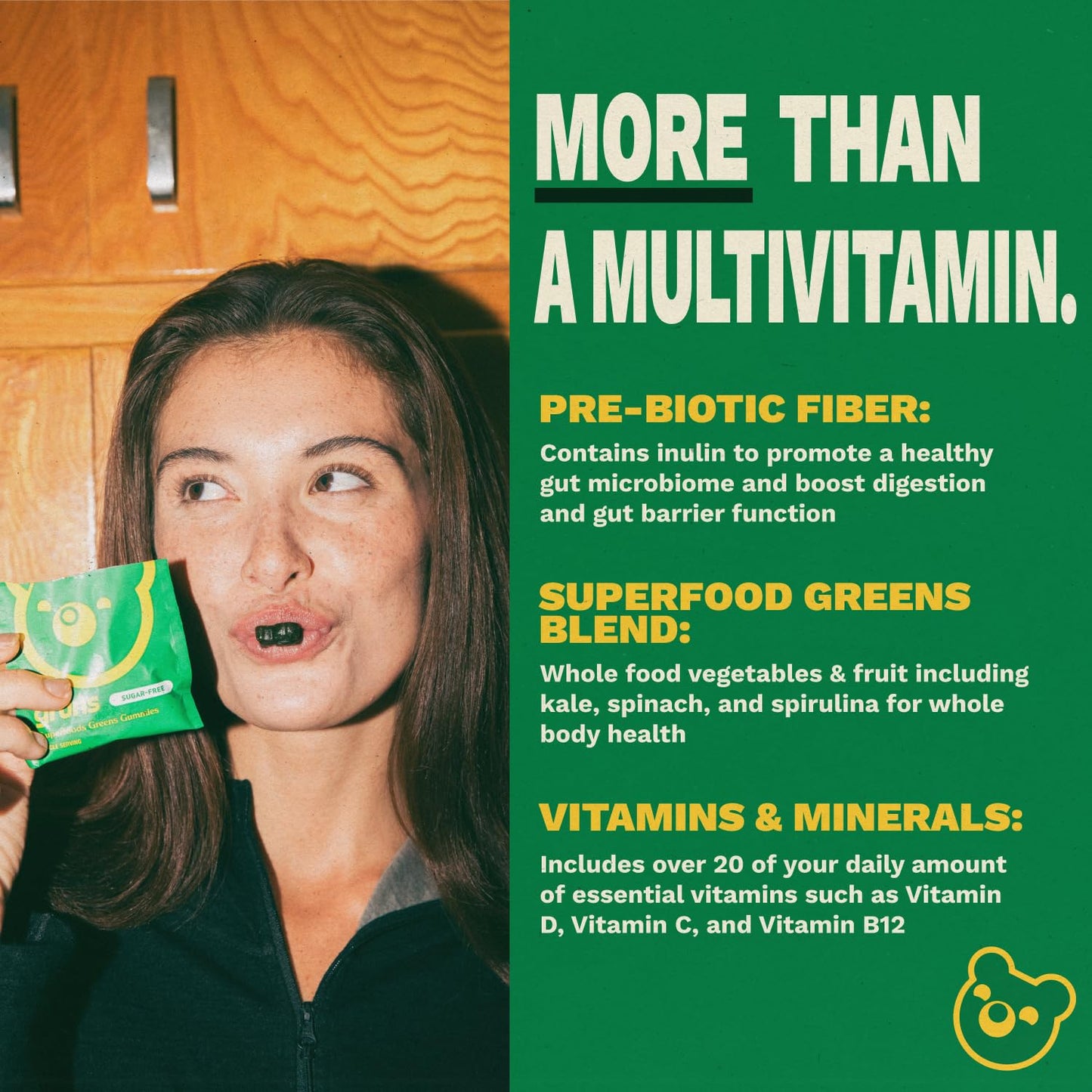Grüns Adult Greens Gummies Sugar Free Multivitamin & Prebiotic Fiber, 28 ct