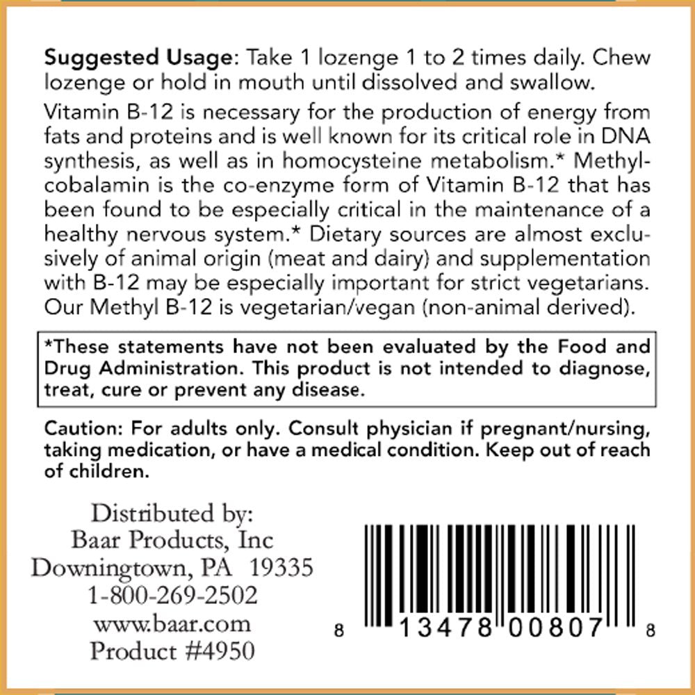 Baar Brain B12 Lozenges, 100 Lozenges