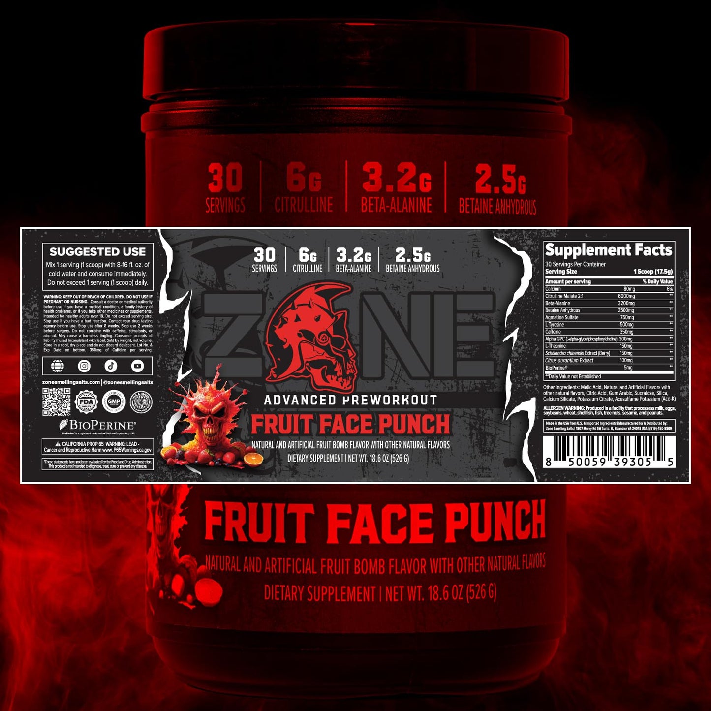 Zone Smelling Salts Pre-Workout Powder Fruit Punch 18