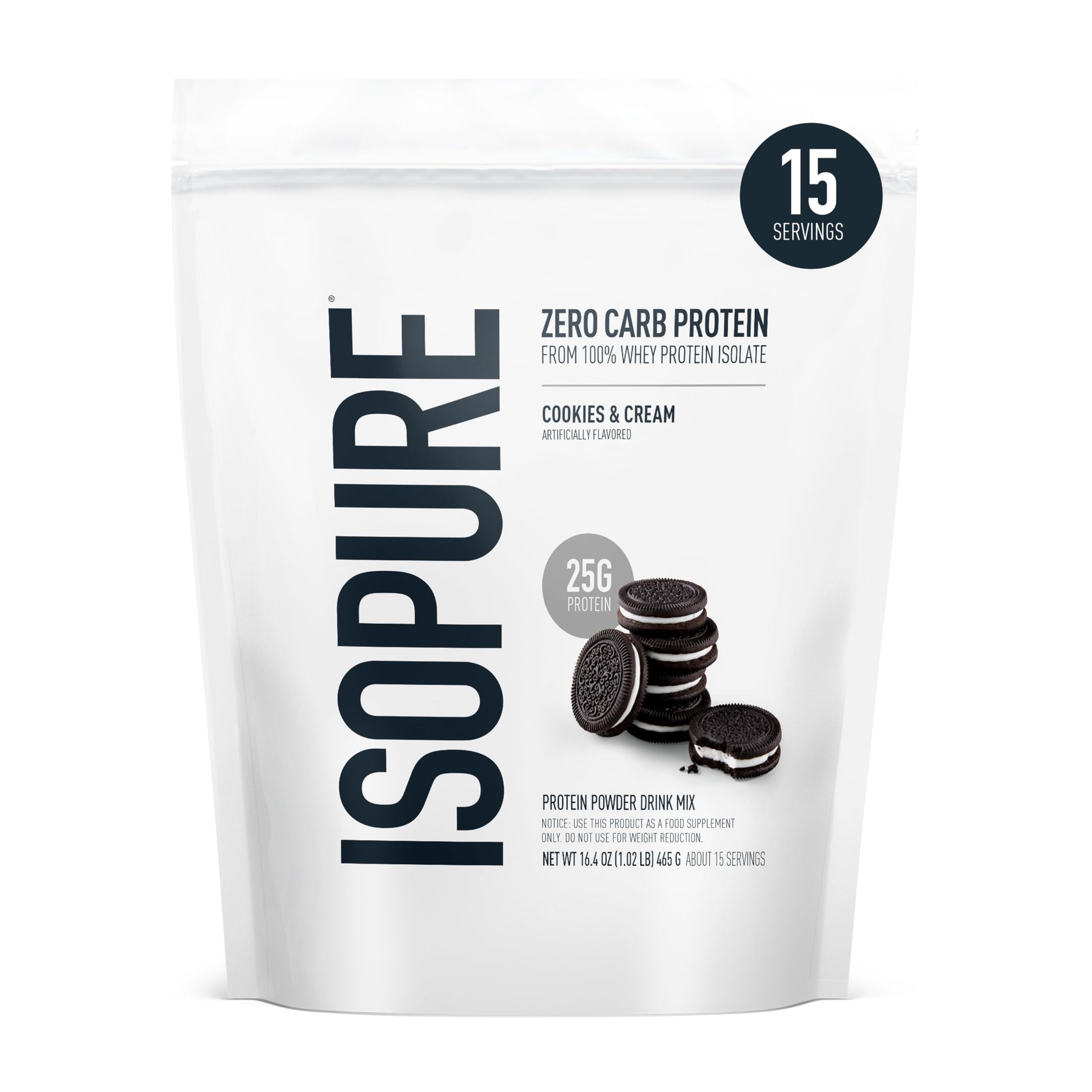 Isopure Zero Carb 100% Pure Whey Isolate Protein Powder Cookies & Cream, 25g Protein Per Serving, 1 lb, 15 Servings