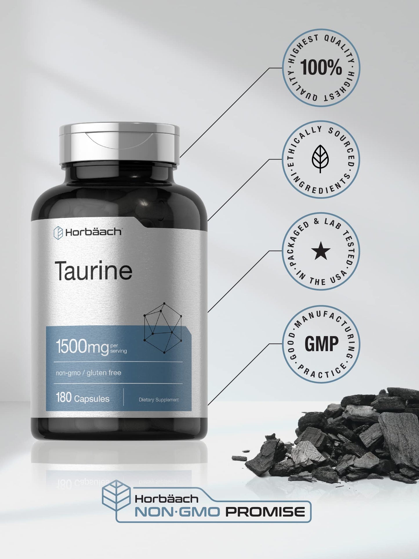 Horbäach Taurine 1500mg Capsule, 180 Count