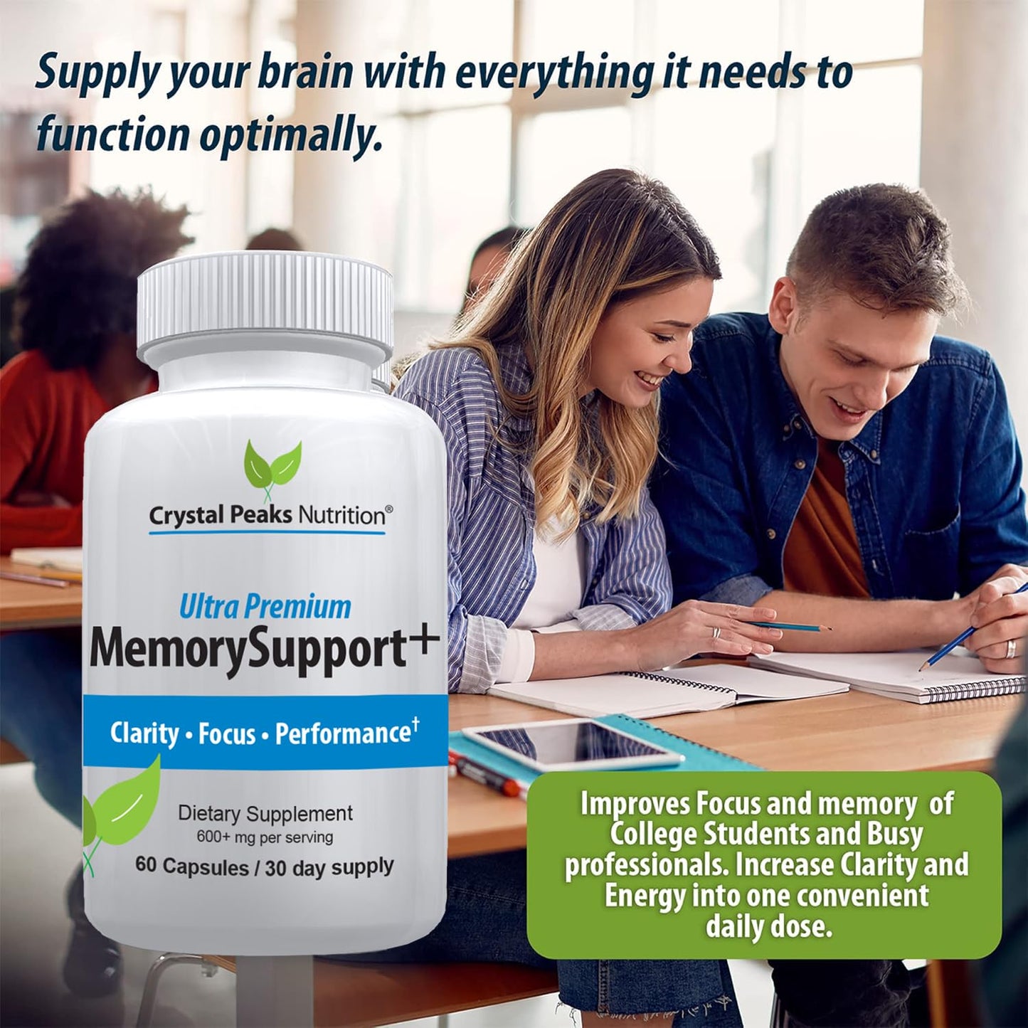 Crystal Peaks Nutrition Memory Boost Brain Support Nootropic Capsule, 60 Count