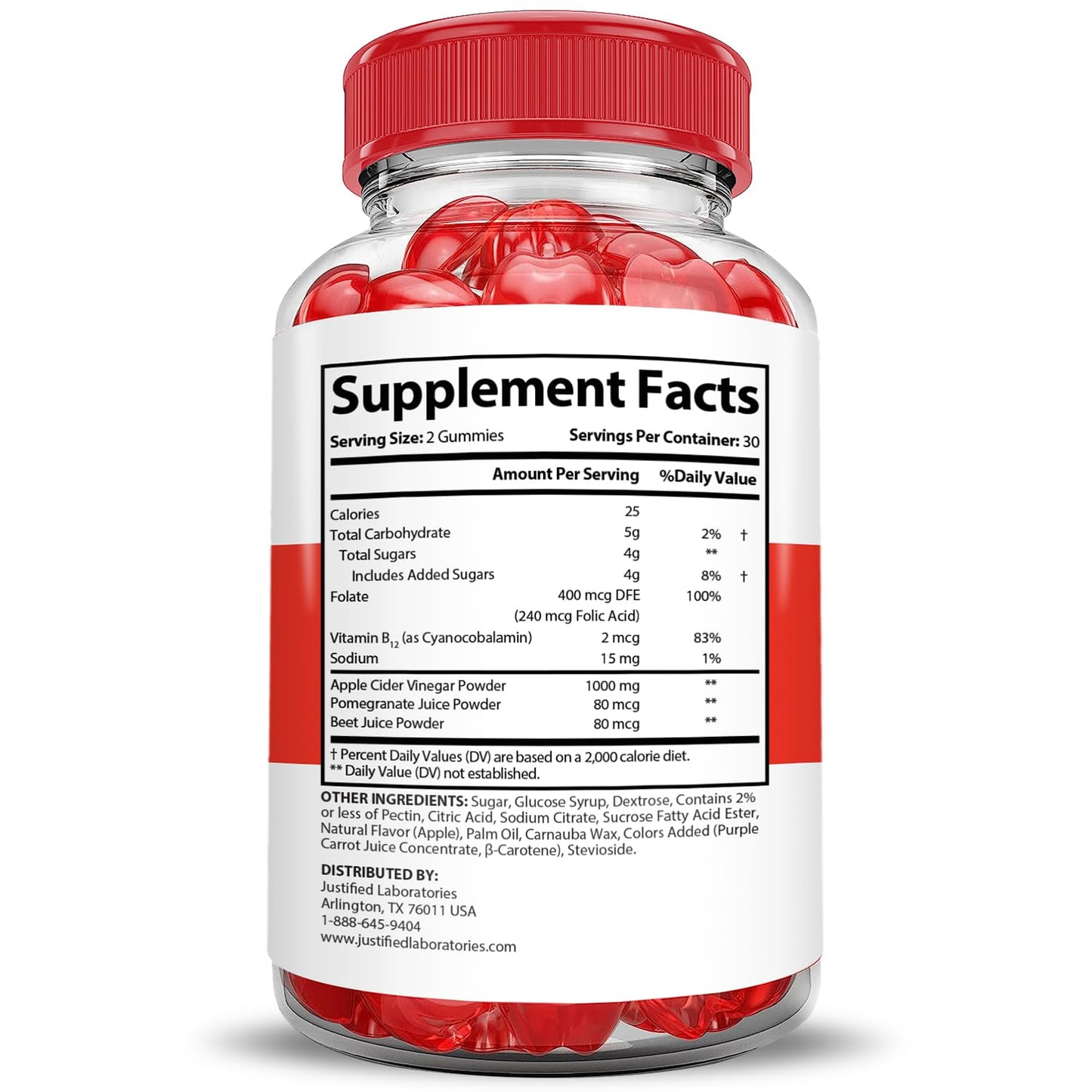 Justified Laboratories Rapid Lean ACV Gummies Advanced Formula 1000MG Apple Cider Vinegar, Pomegranate Beet Juice Powder, B12, Vegan, Non-GMO, 600 Gummies