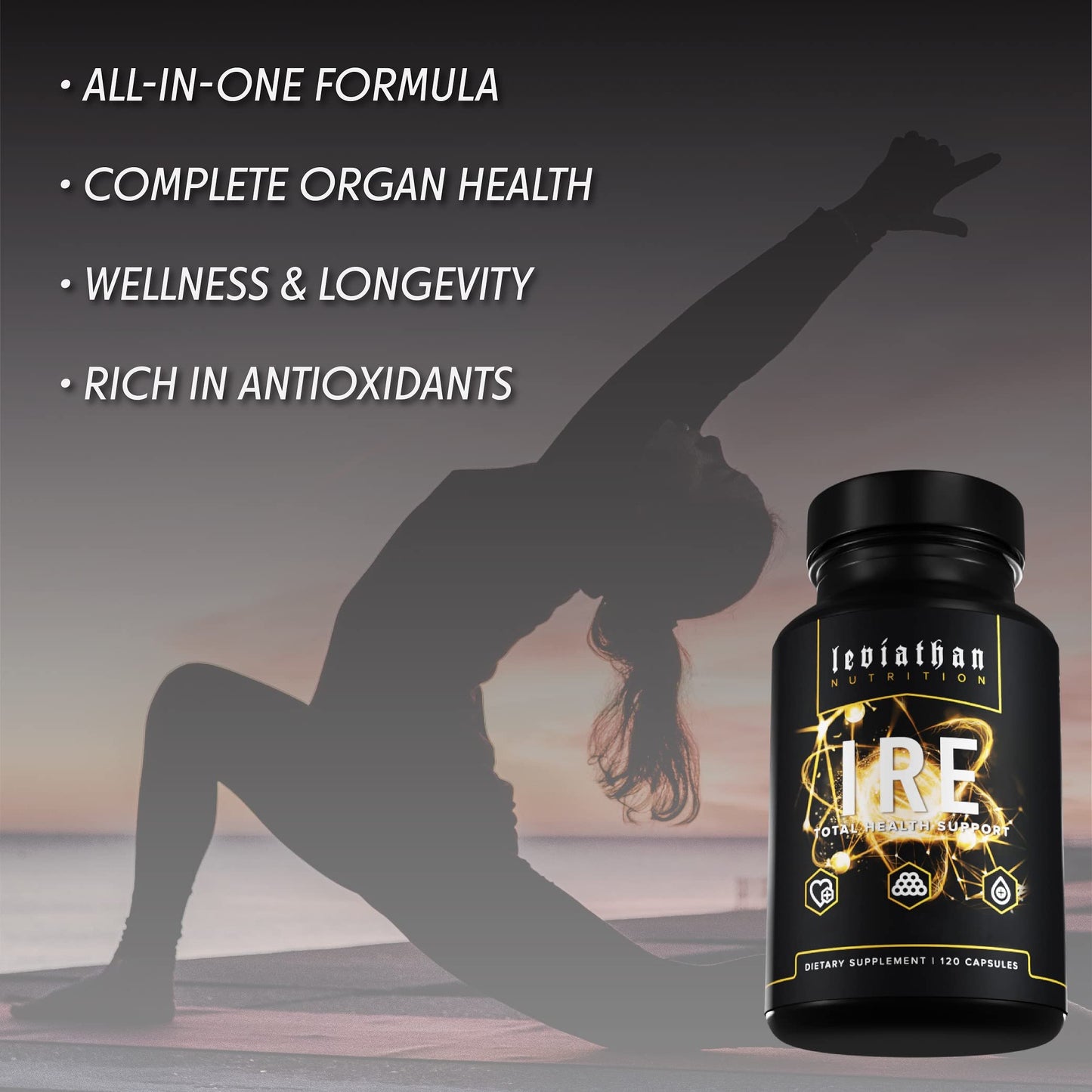 Leviathan Nutrition IRE Complete Health Support - Overall Health & Antioxidant Support with Longvida Optimized Turmeric Curcumin, Grape Seed, Berberine, Arjuna, and Resveratrol Capsule, Powder, 120 Count