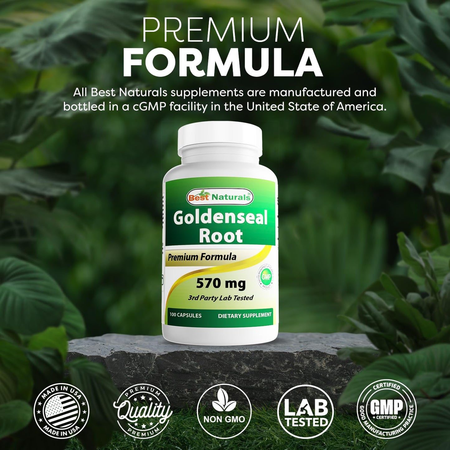 Best Naturals Goldenseal Root 570 mg Capsules, 100 Count