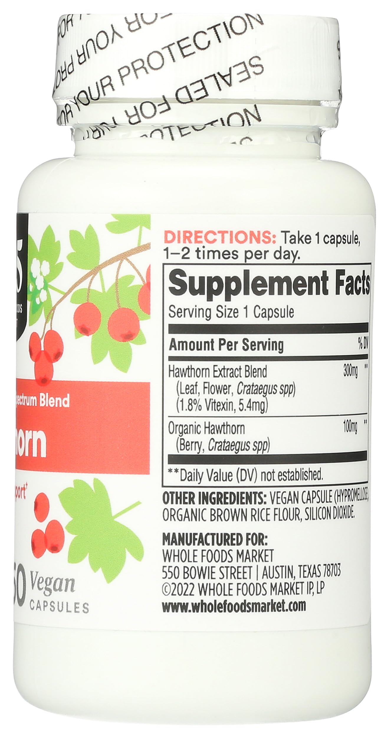 365 by Whole Foods Market Hawthorn Standardized + Full Spectrum Blend Heart Support Vegan Capsules 60 Count