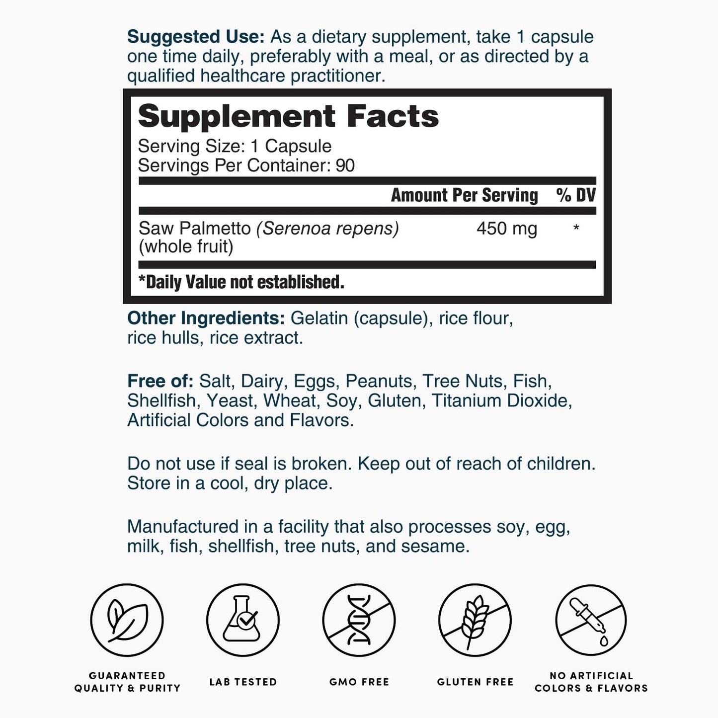 Nature's Lab Saw Palmetto 450mg Capsules 180 Count
