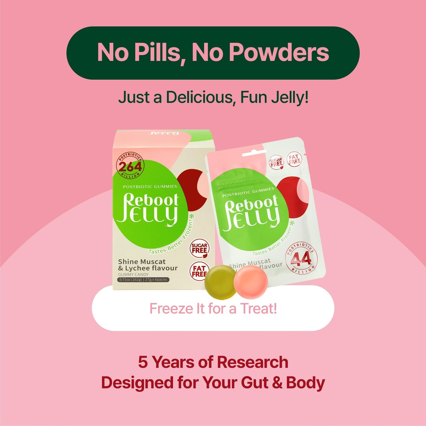RebootJelly Probiotic Jelly 44 Billion CFU Gummy, 48 Pouches