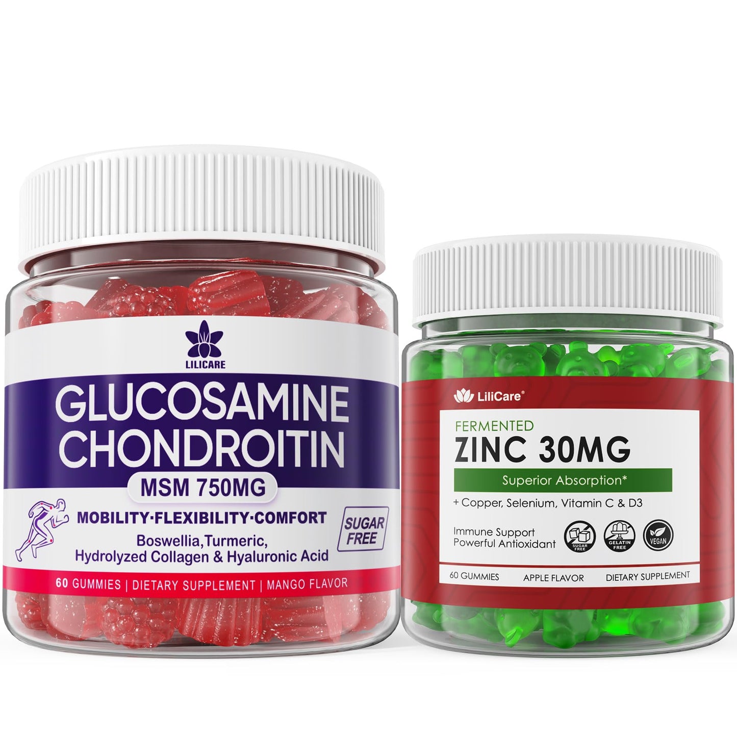 LILICARE Sugar Free Zinc Gummies + Glucosamine Chondroitin Gummies, 240 Gummies