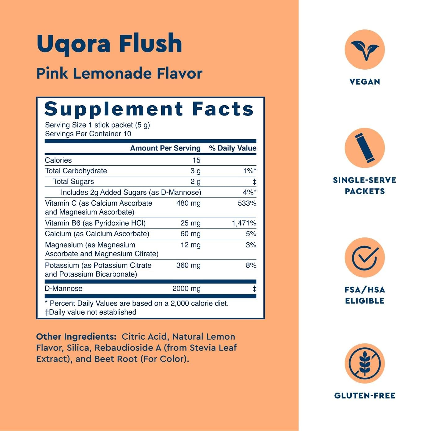 Uqora Flush Urinary Tract with D-Mannose, Vitamin C, Vitamin B6, Potassium, Magnesium & Calcium Powder 1.7 oz