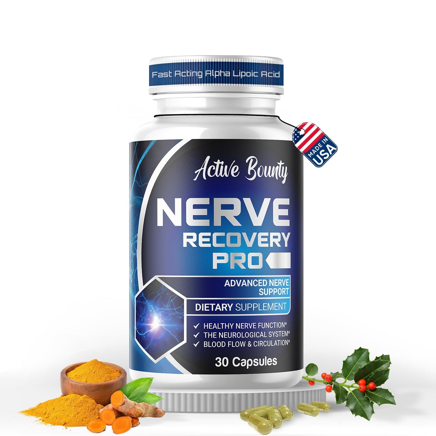 Active Bounty Nerve Recovery Pro Nerve Support Supplement with Alpha Lipoic Acid, Turmeric & Acetyl-L-Carnitine, 30 Capsules