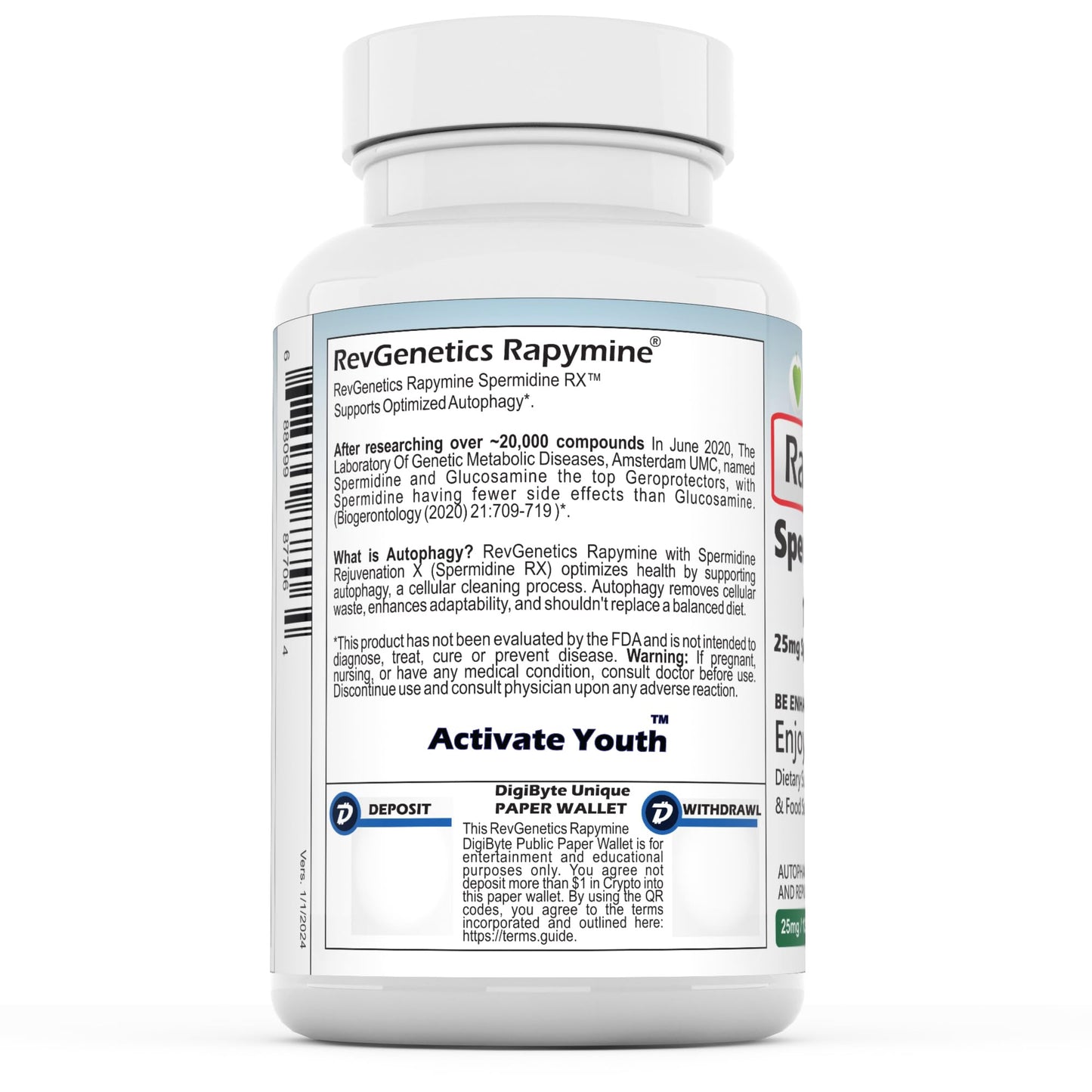 REVGENETICS Spermidine 3000mg Total, 25mg Spermidine HCl Capsule, 120 Count