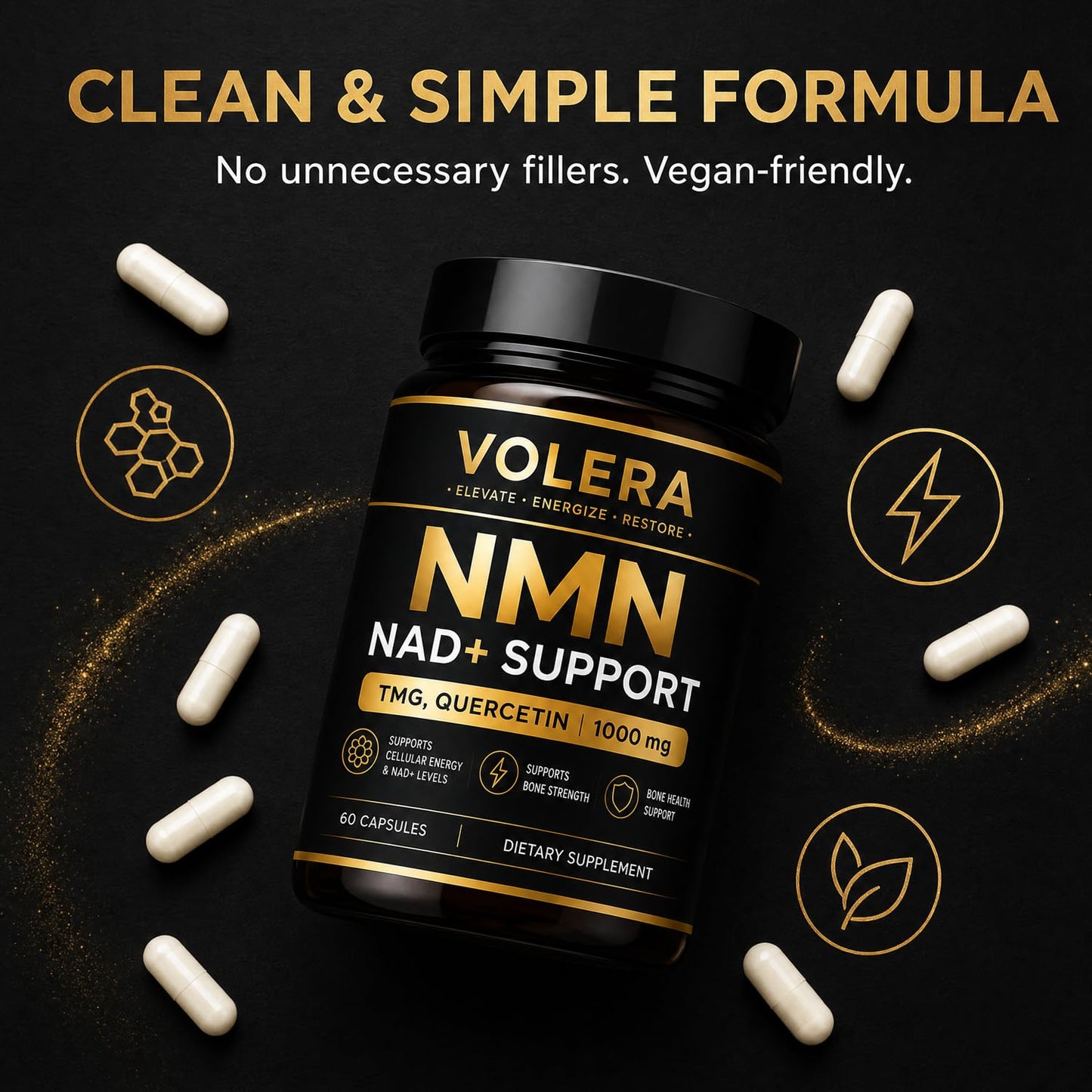 Zurith Volera NMN Bone Complex with TMG & Quercetin, 4-in-1 Cellular Energy Support Formula, 60 Capsules