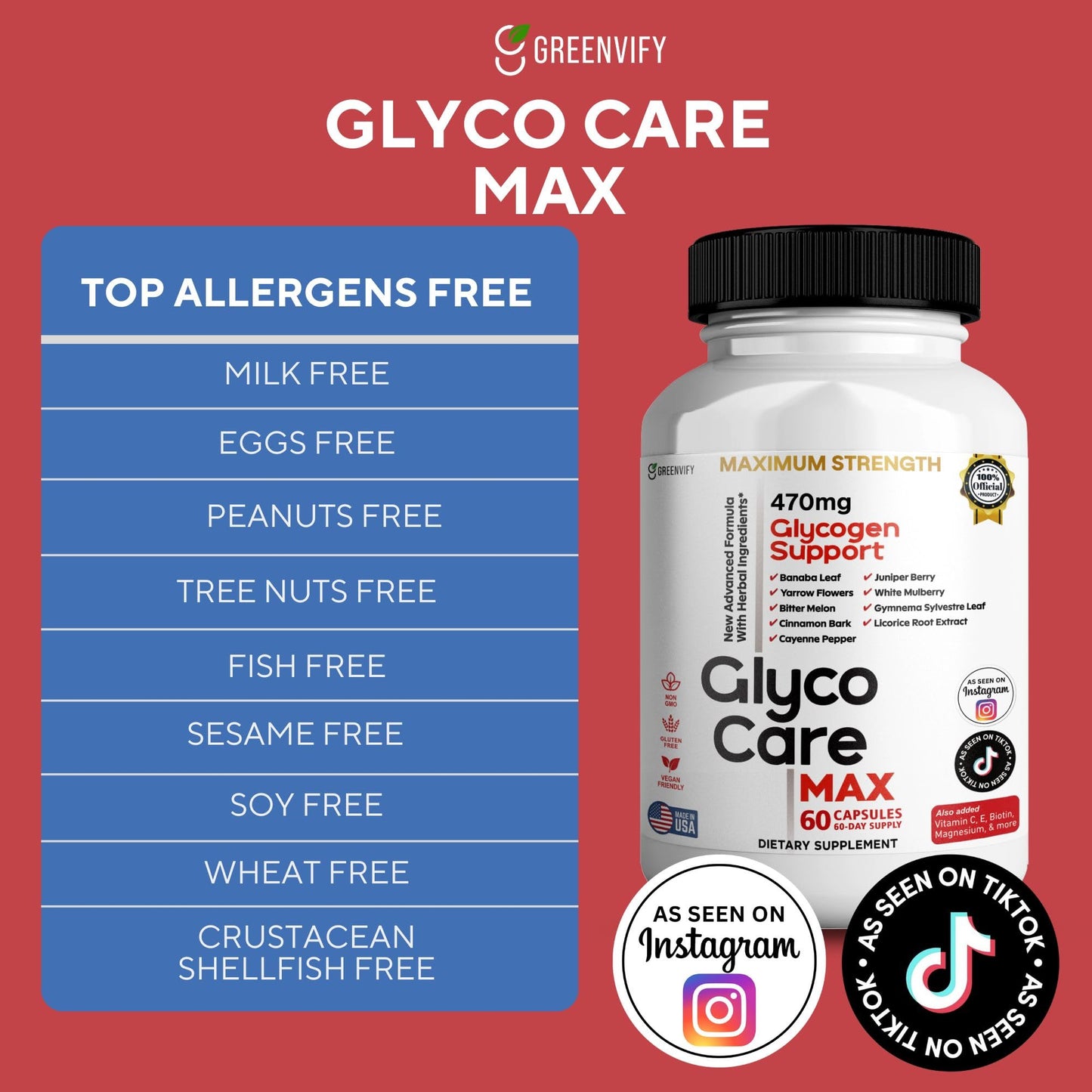 GREENVIFY GlycoCare MAX Glycogen Support Supplement Capsule 60 Count