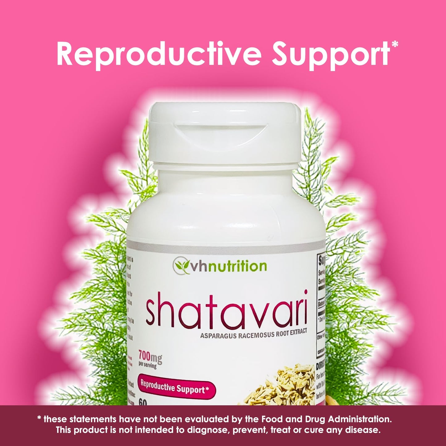 VH Nutrition Shatavari 700mg Asparagus Racemosus Extract Capsules, 30 Count