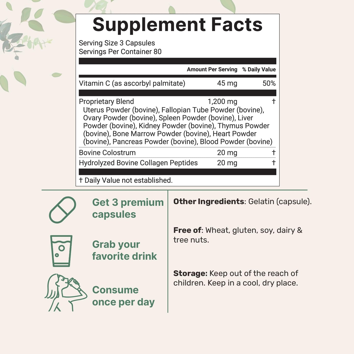 Micro Ingredients Grass-Fed Beef Organ Supplement for Women Capsules, 240 Count