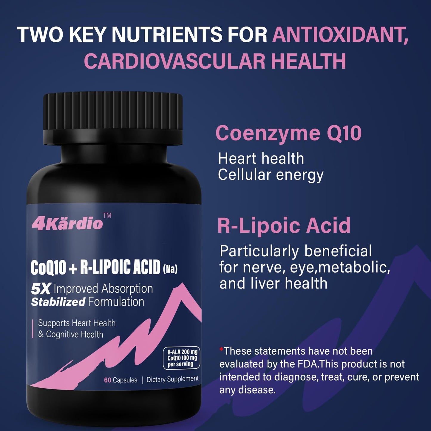 Highland Nutritional Lab CoQ10 100mg + R-Lipoic Acid 200mg per Serving, 60 Capsules