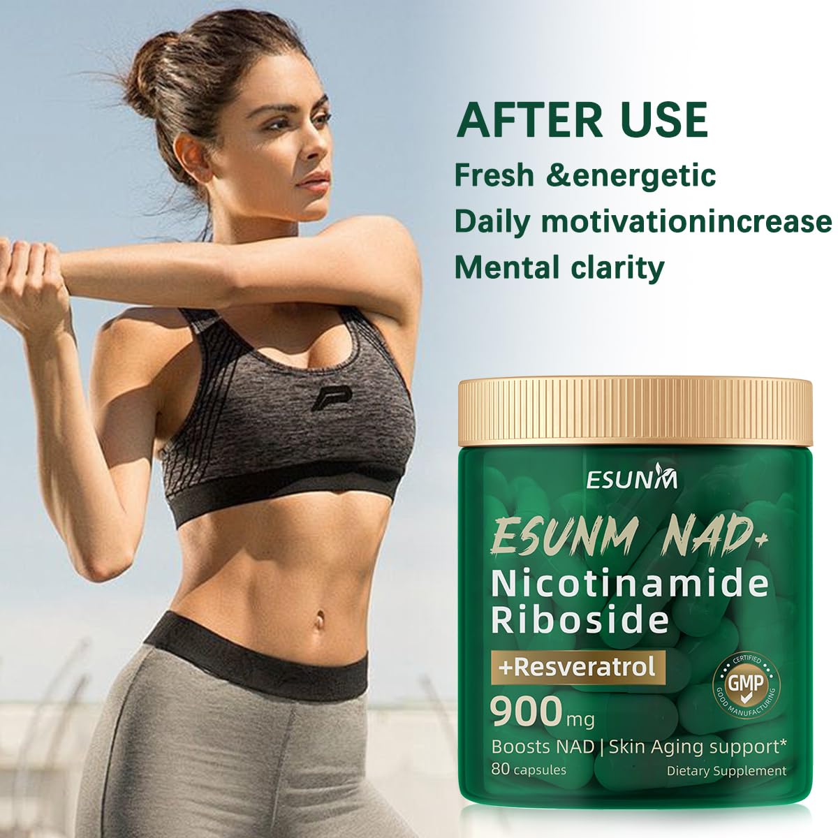 ESUNM Liposomal NAD+ Supplement with Resveratrol NMN, Capsules, 80 Count