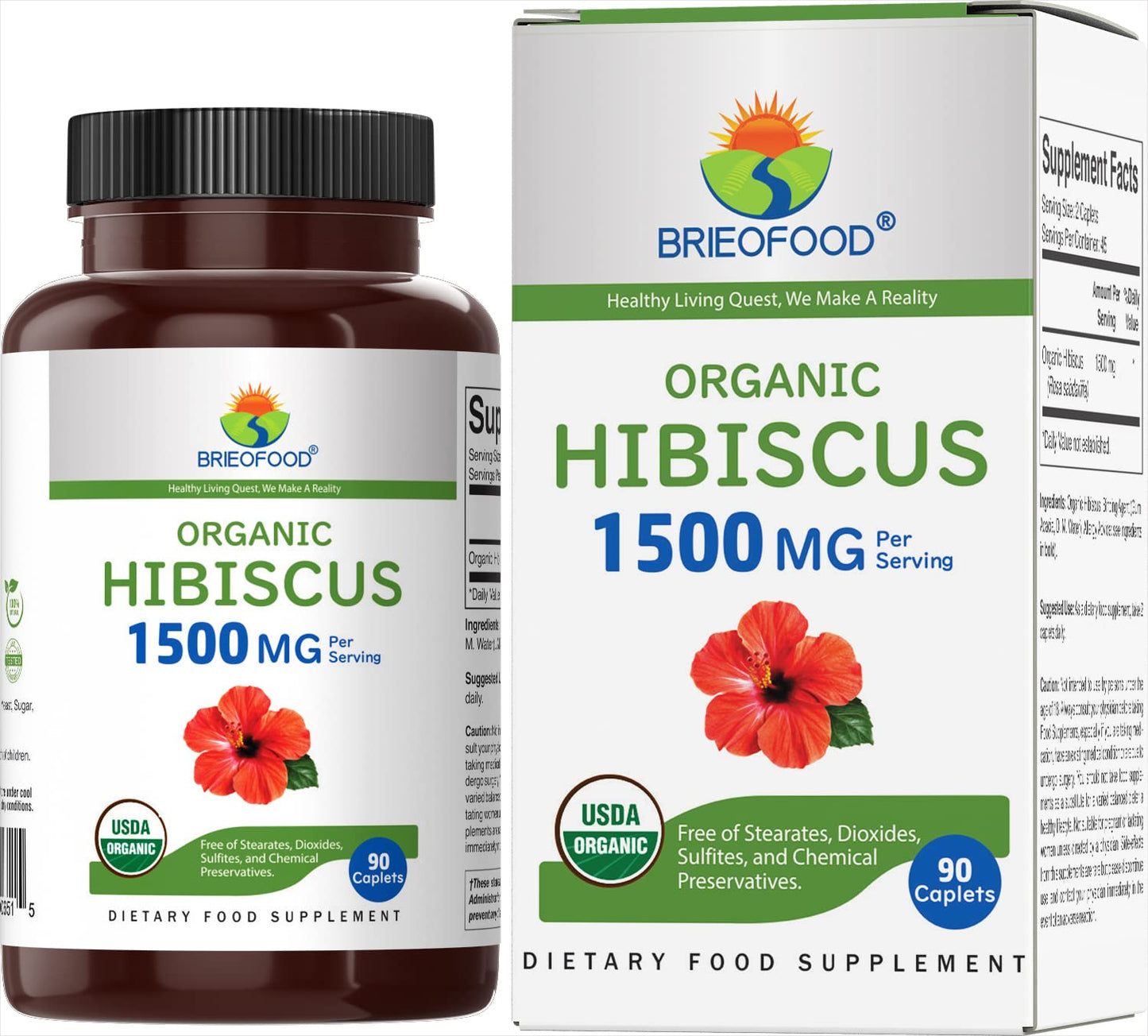 Brieofood Organic Hibiscus 1500mg Tablet, 90 Count