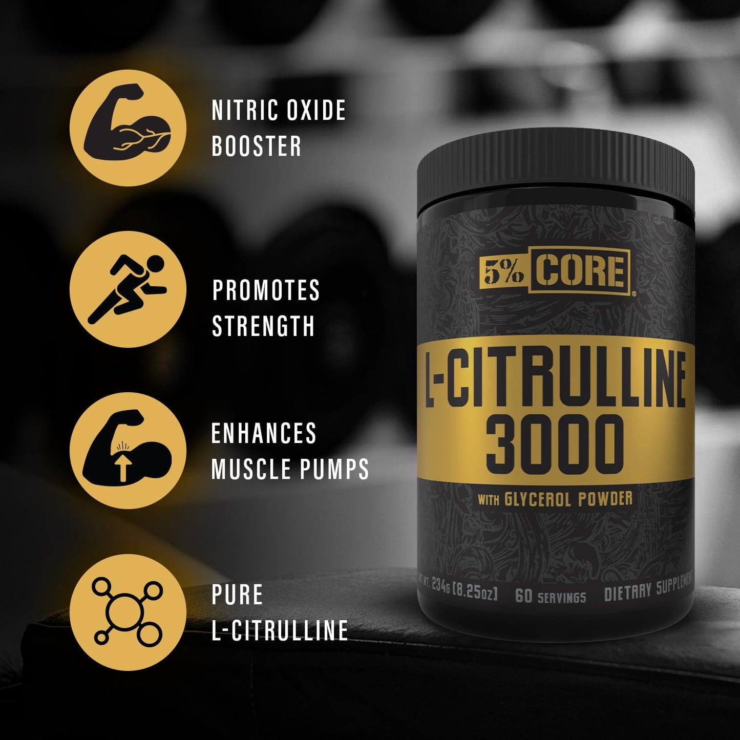5% Nutrition Core L-Citrulline 3000 with Glycerol Powder 8.2 oz