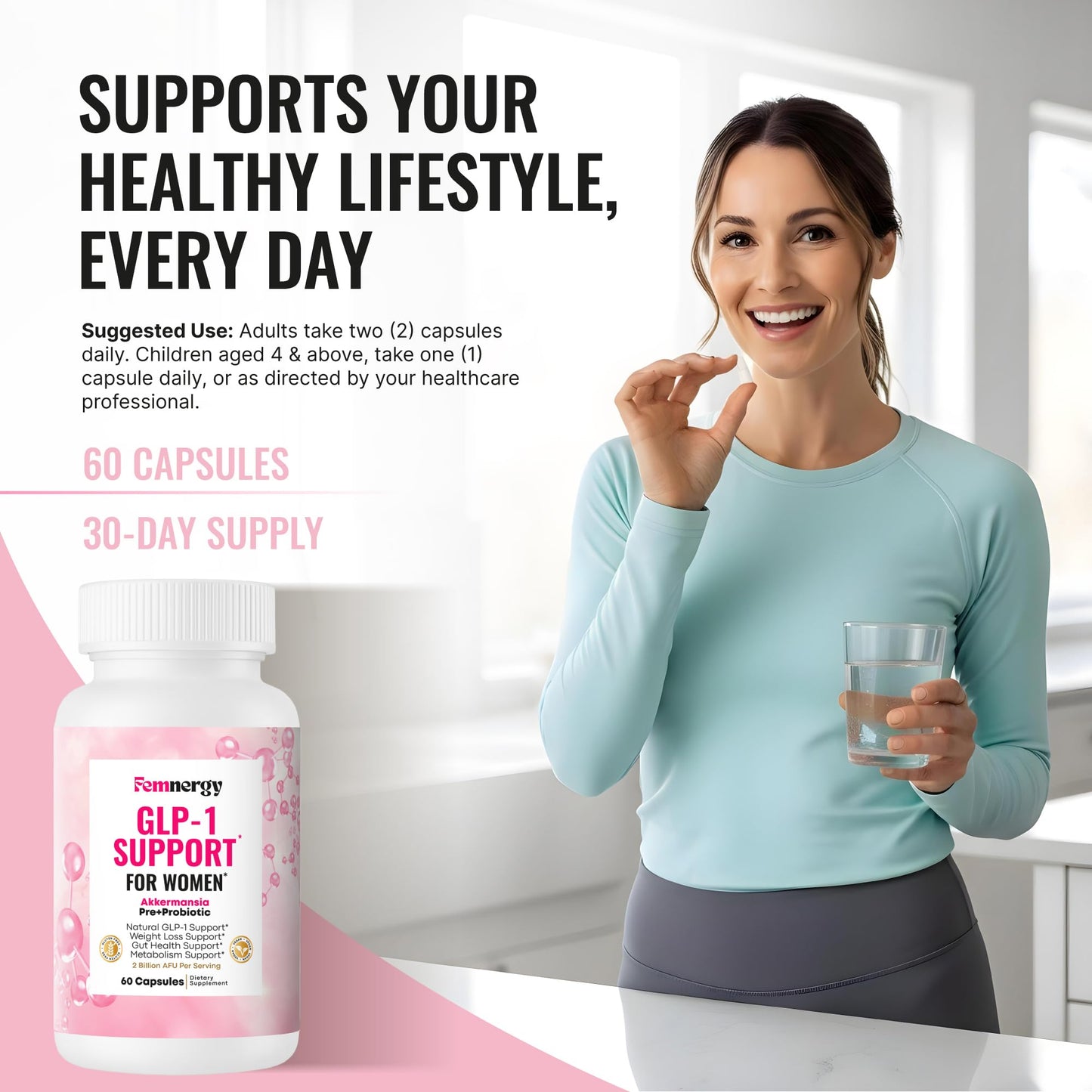 Femnergy GLP-1 Support Weight Loss Probiotic Prebiotic Supplement for Women, 60 Capsules