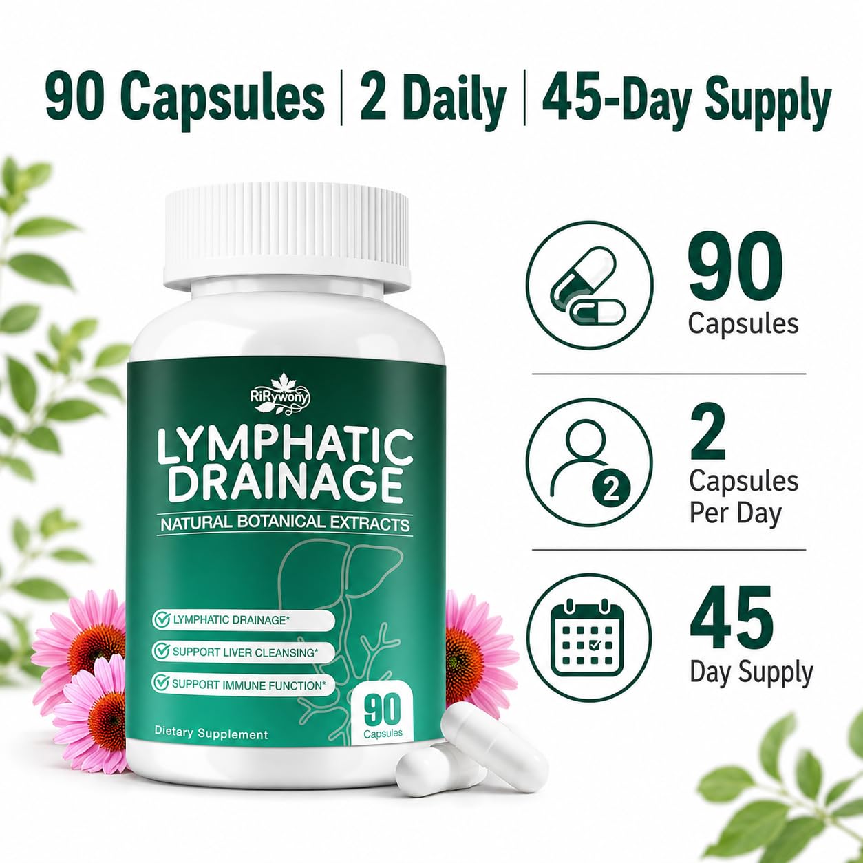 RiRywony Lymphatic Drainage Supplement Herbal Blend Softgel 90