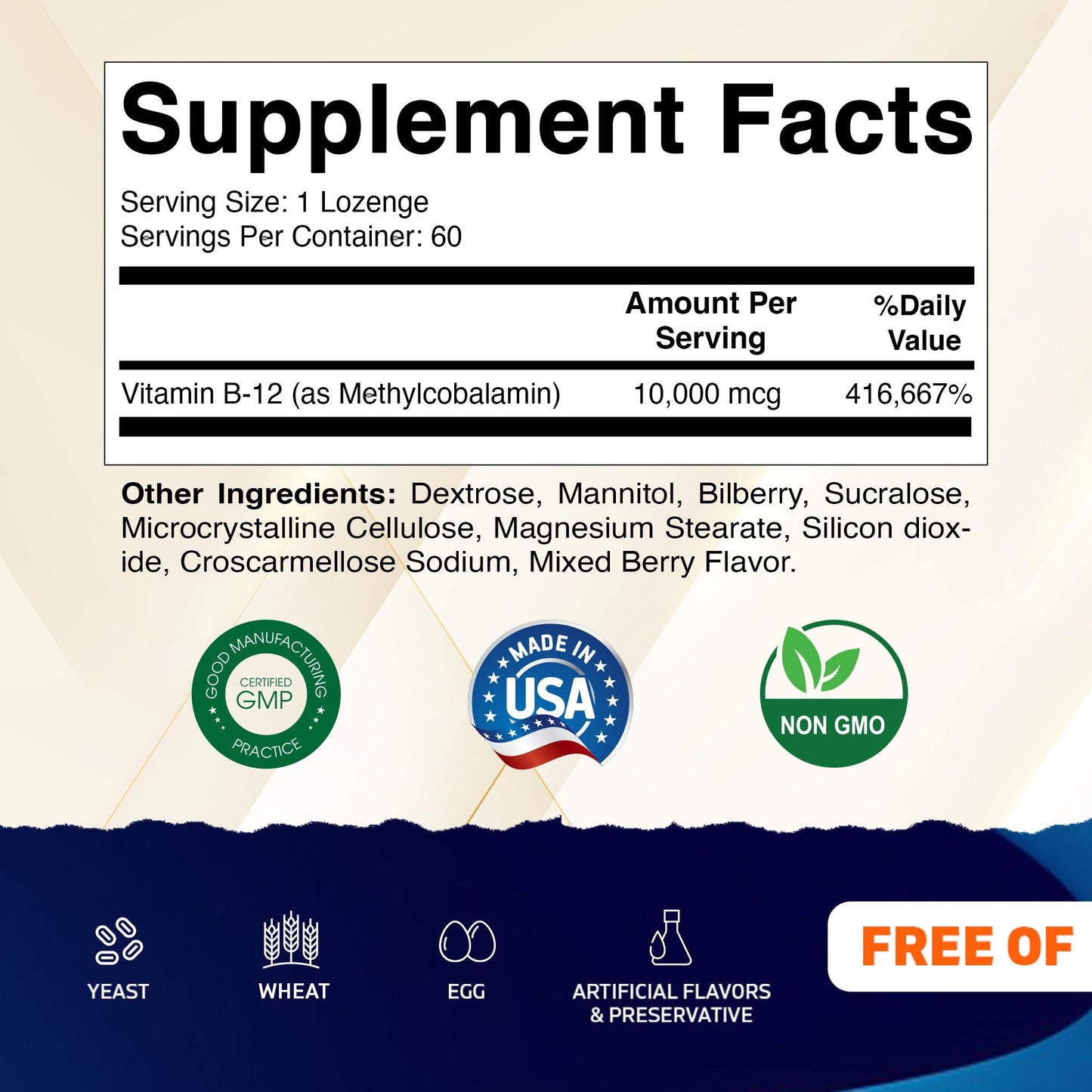 Vitamatic Methyl Vitamin B12 (Methylcobalamin) 10,000 mcg (10 mg) Tablet, 60 Count