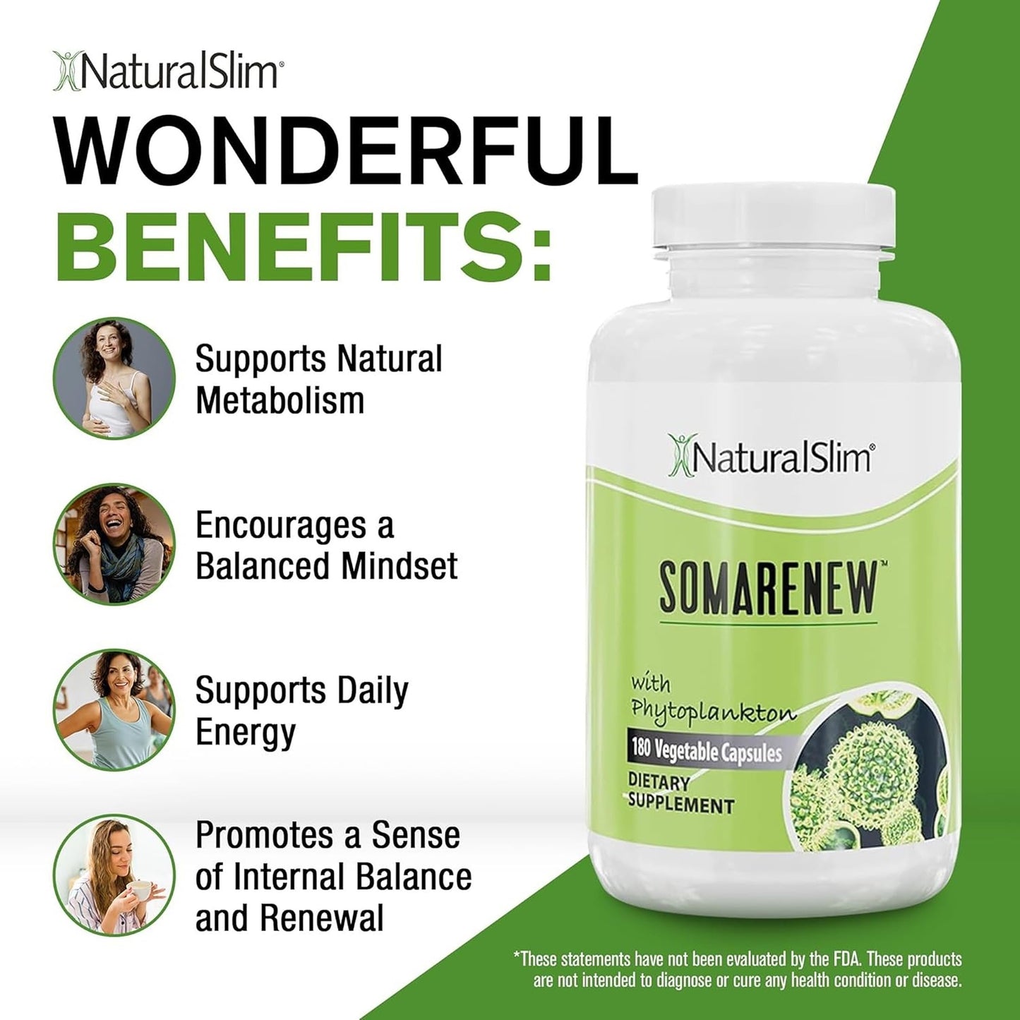 NaturalSlim Somarenew Metabolism Booster, Gut Cleanse, Energy Support & Full Body Cleanse Supplement with Marine Phytoplankton (Omega 3) & Black Fulvic Acid Superfood Capsules 180 Count
