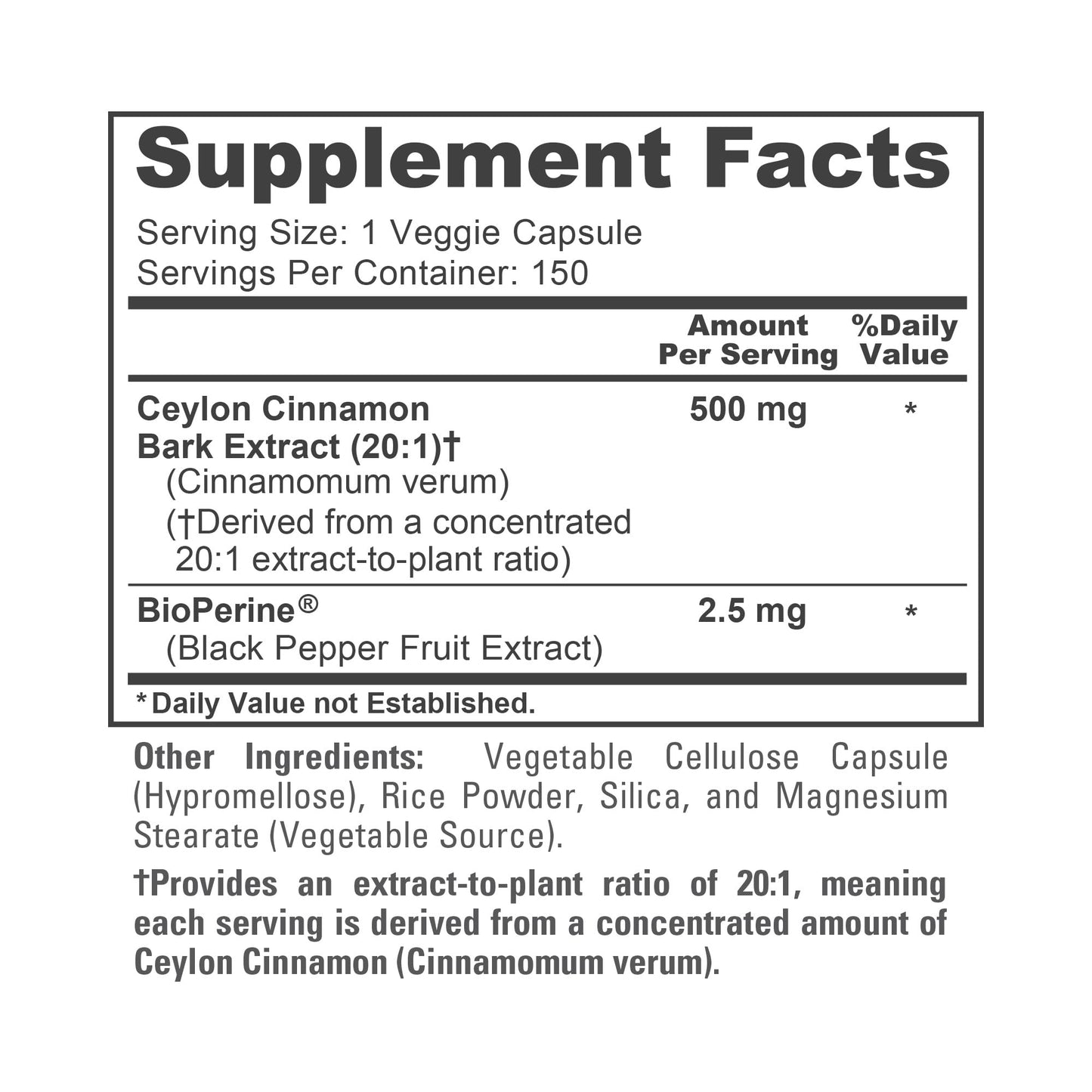 NusaPure Ceylon Cinnamon 500mg Capsules, 150 Count